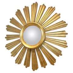 Elegant Giltwood Sunburst Convex Mirror, France, 1950s