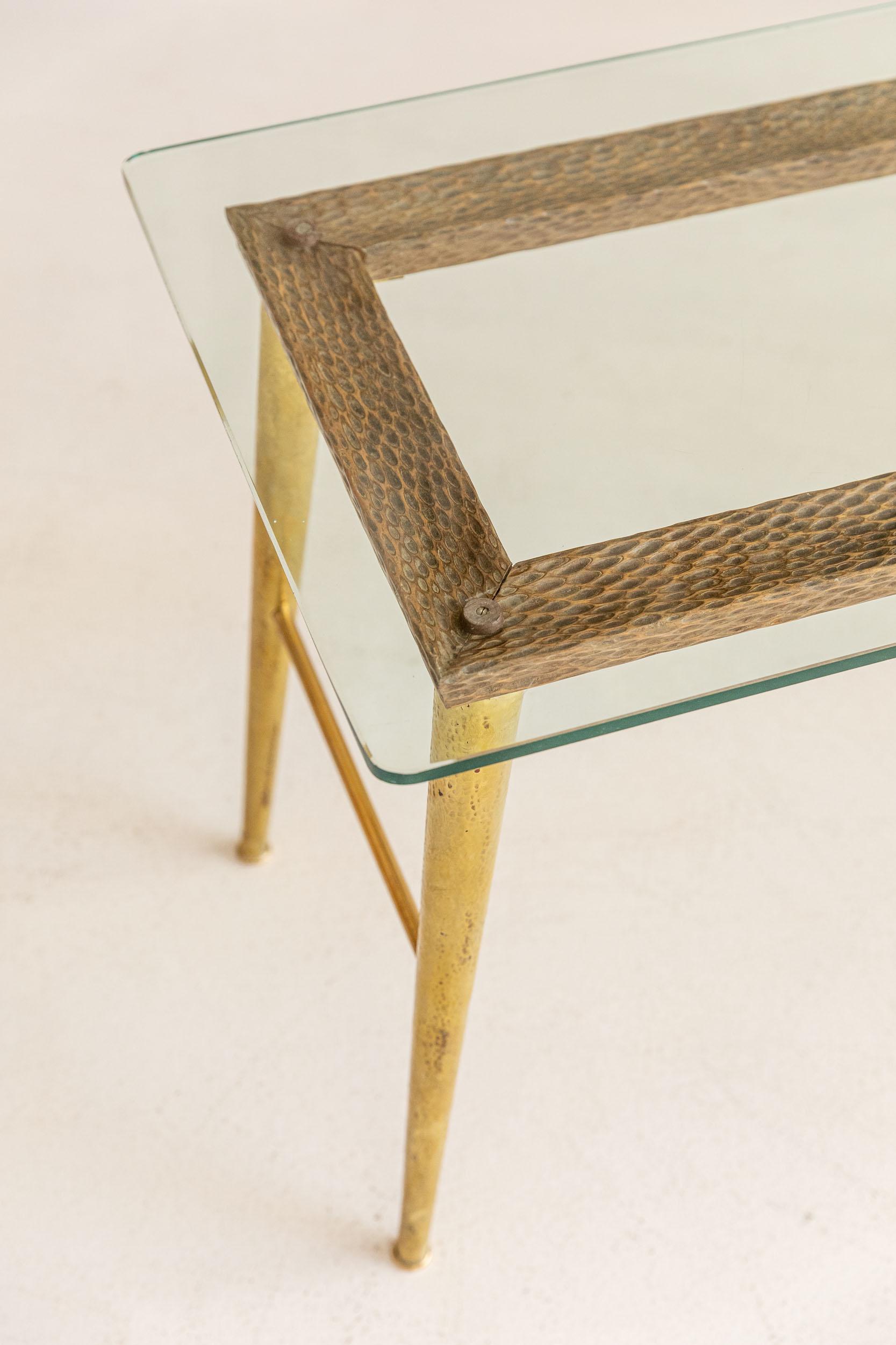 Italian Elegant Glass and Golden Brass Coffee Table For Sale