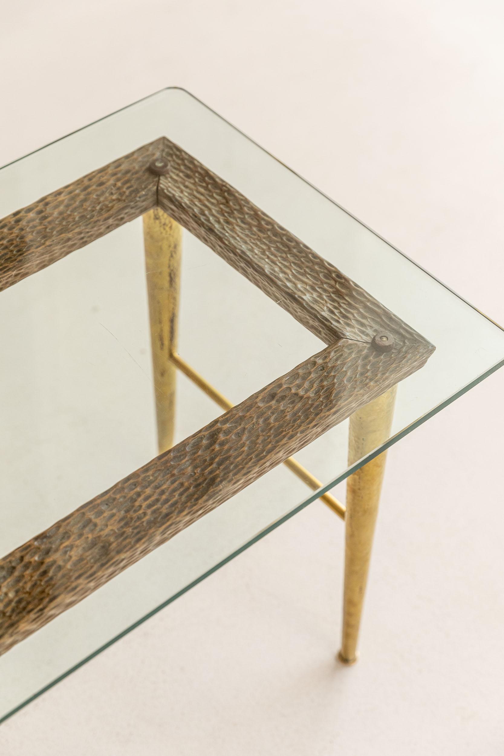 Mid-20th Century Elegant Glass and Golden Brass Coffee Table For Sale