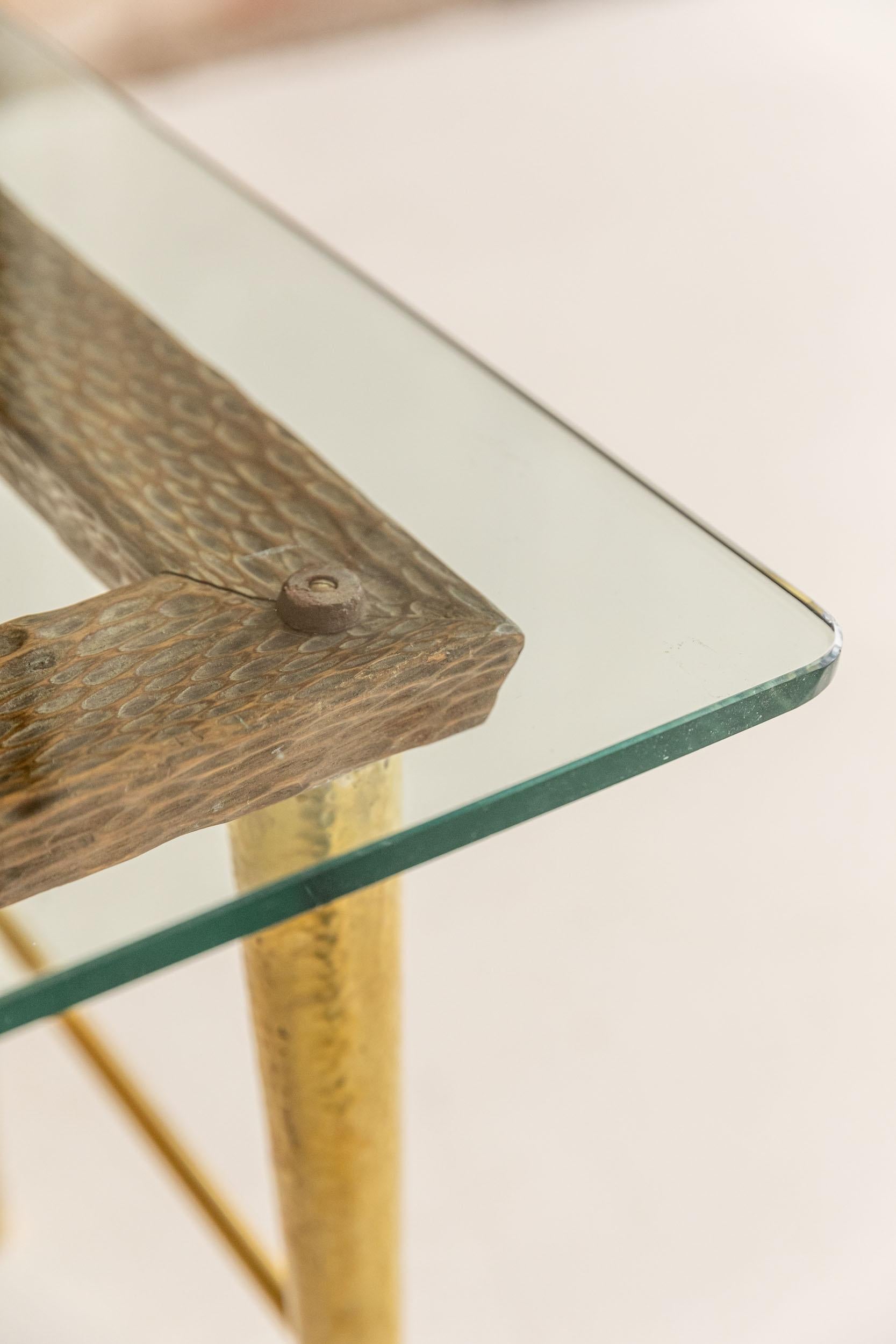 Elegant Glass and Golden Brass Coffee Table For Sale 1