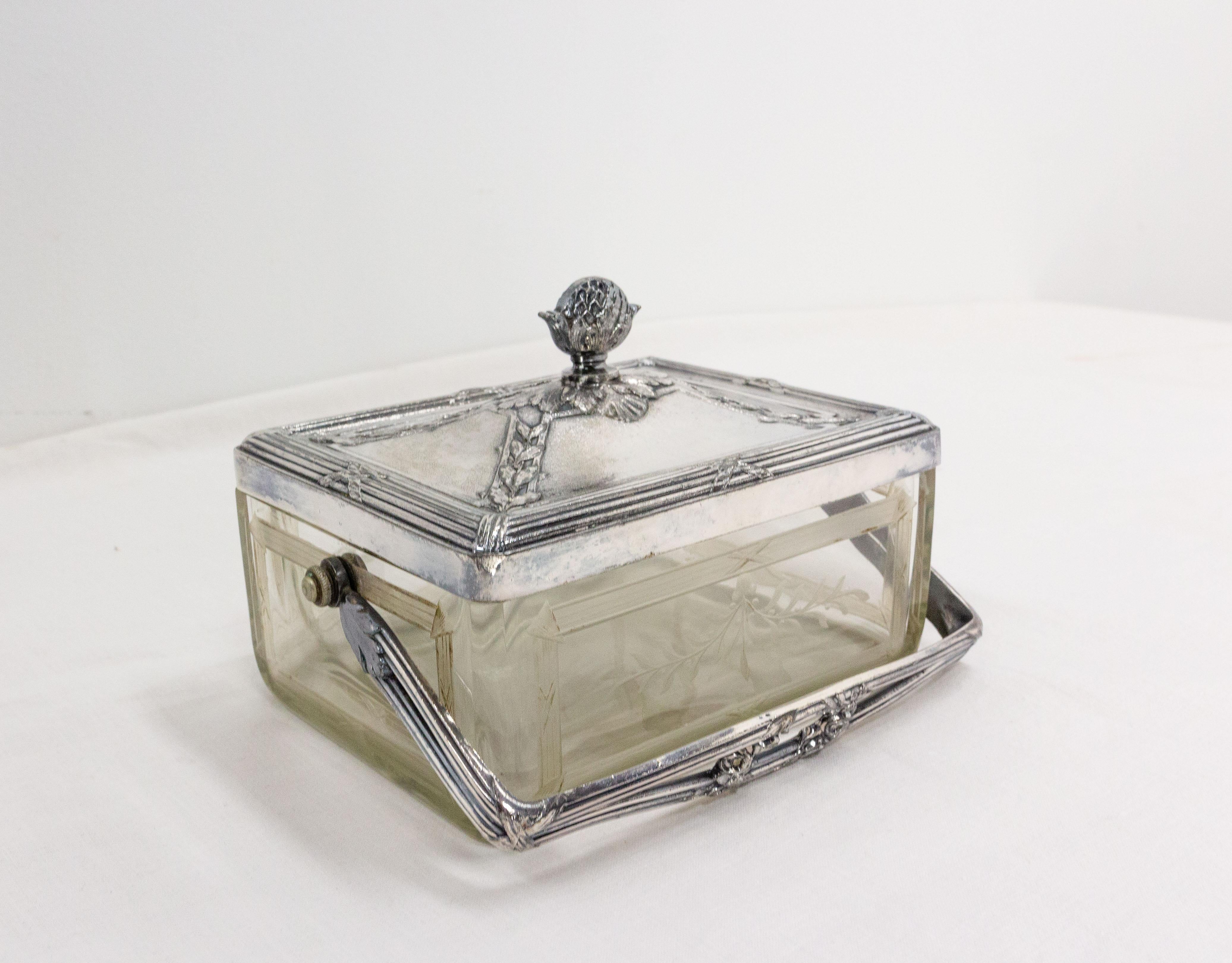 Elegant Glass and Metal Box from the Napoleon III Period In Distressed Condition For Sale In Labrit, Landes