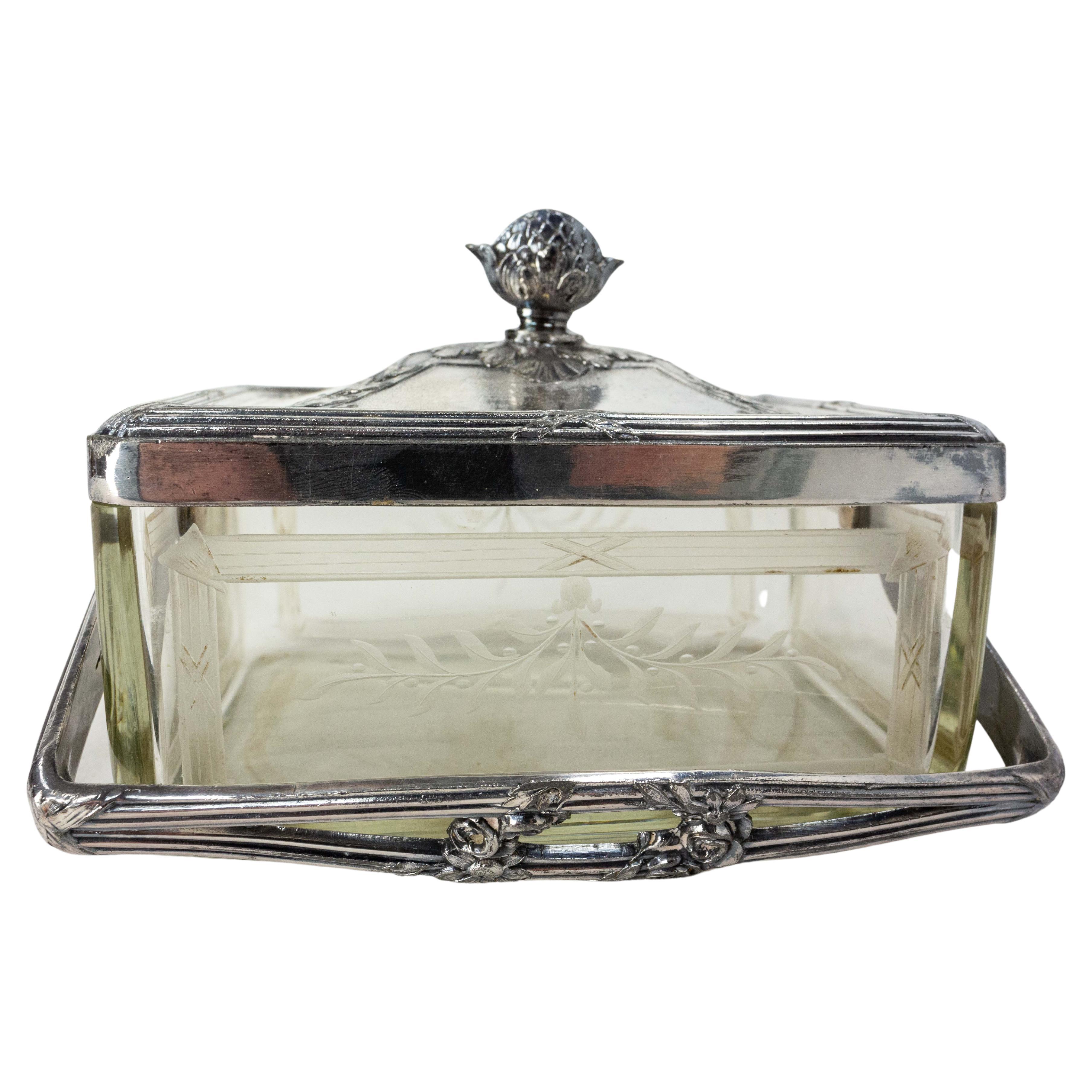 Elegant Glass and Metal Box from the Napoleon III Period For Sale