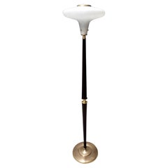 Elegante Lámpara de Pie Vintage de Cristal, Madera y Latón, Italia