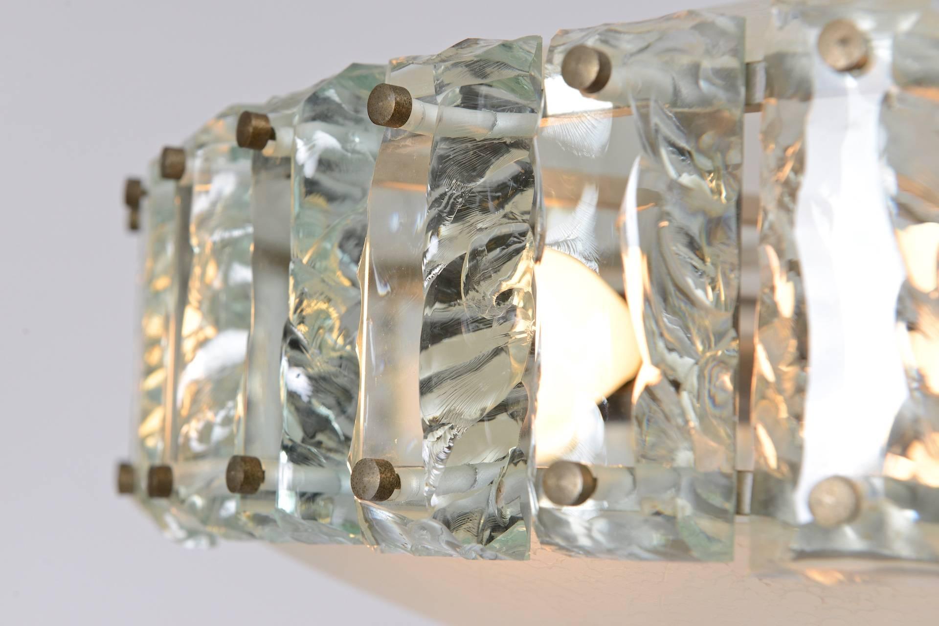 Brass Elegant Glass Chandelier in Style of Fontana Arte