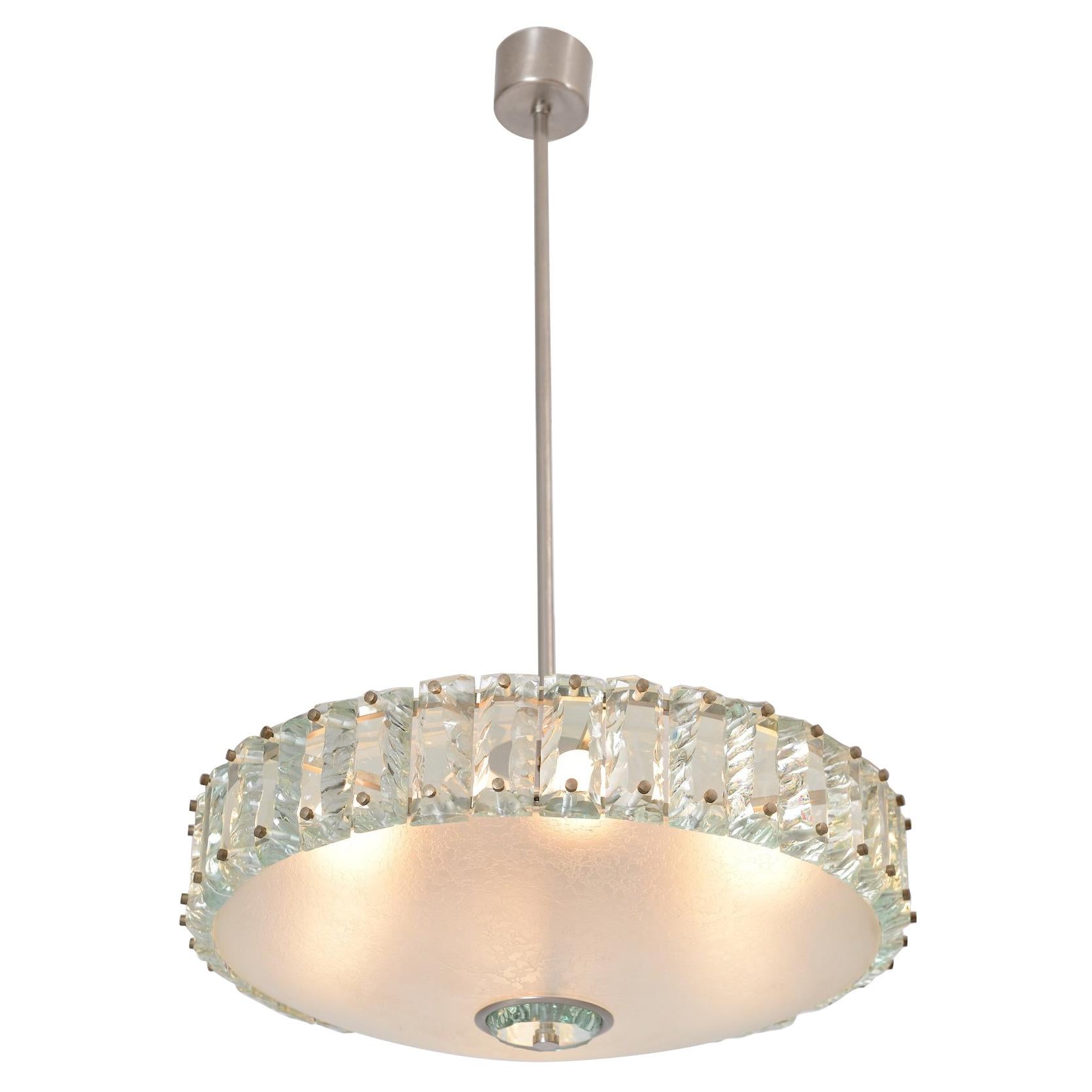 Elegant Glass Chandelier in Style of Fontana Arte