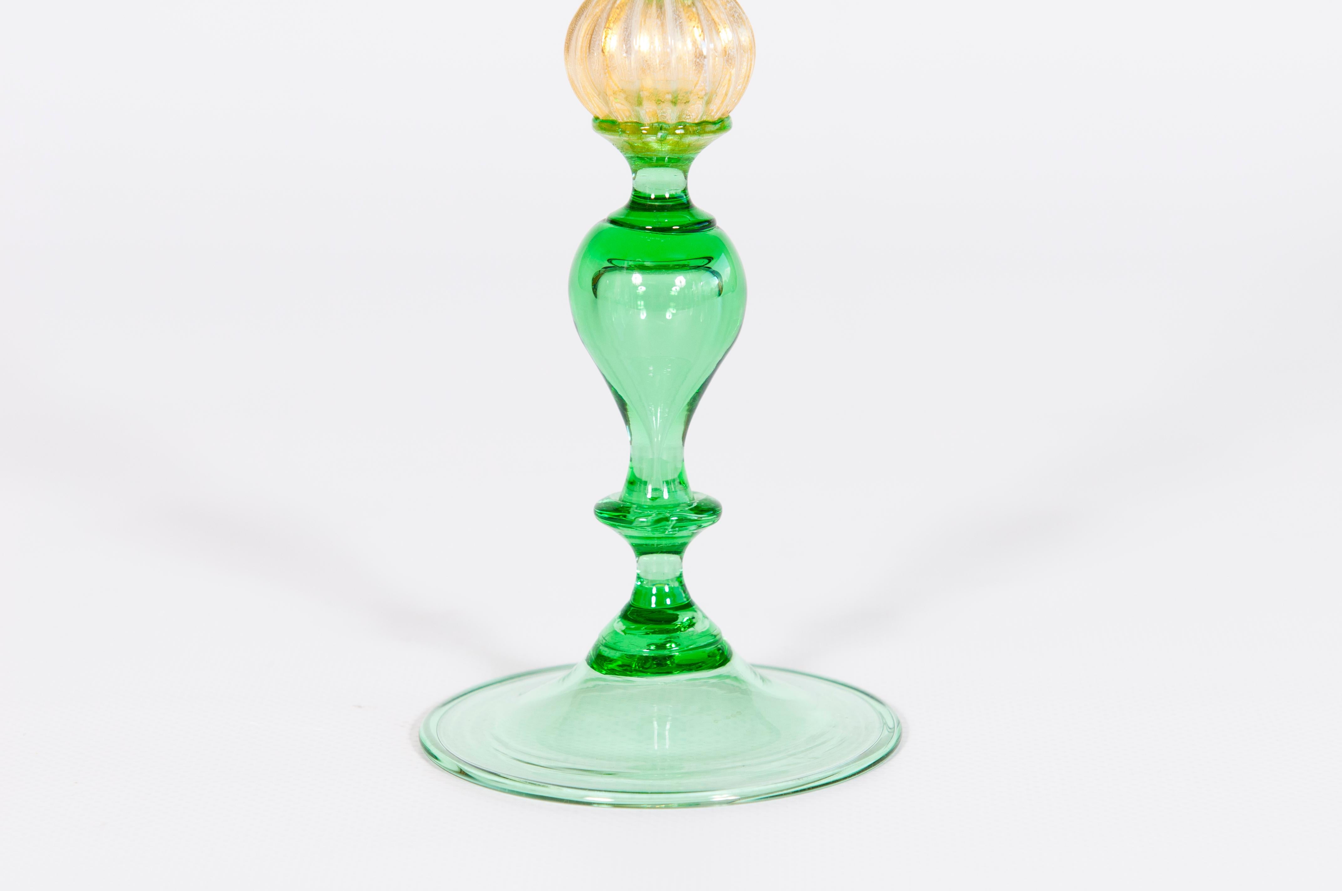 Mid-Century Modern Elegant Glass in Green with Gold Leaf color  in blown Murano Glass 1990s Italy