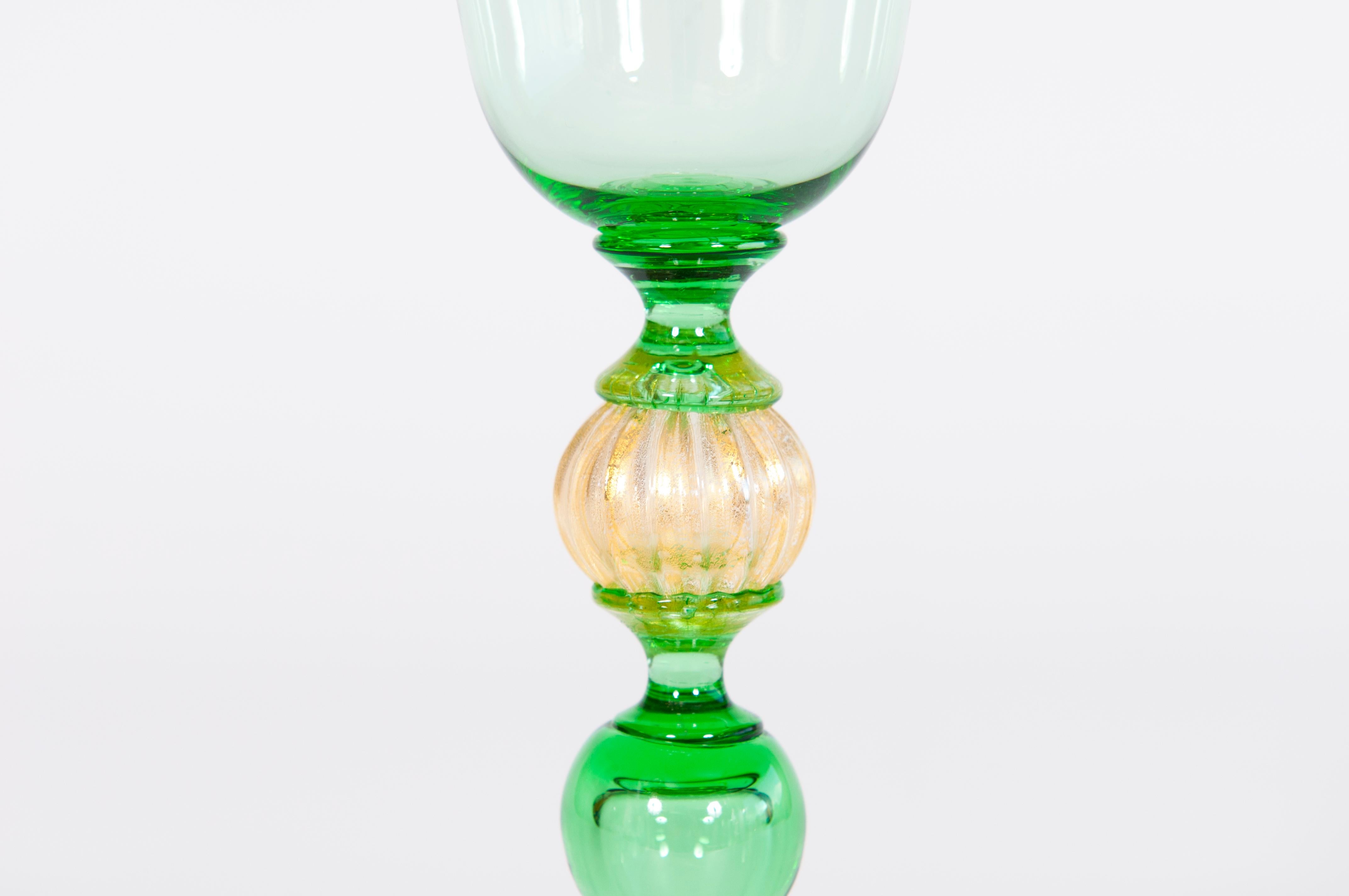 Italian Elegant Glass in Green with Gold Leaf color  in blown Murano Glass 1990s Italy