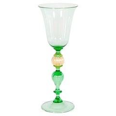 Retro Elegant Glass in Green with Gold Leaf color  in blown Murano Glass 1990s Italy