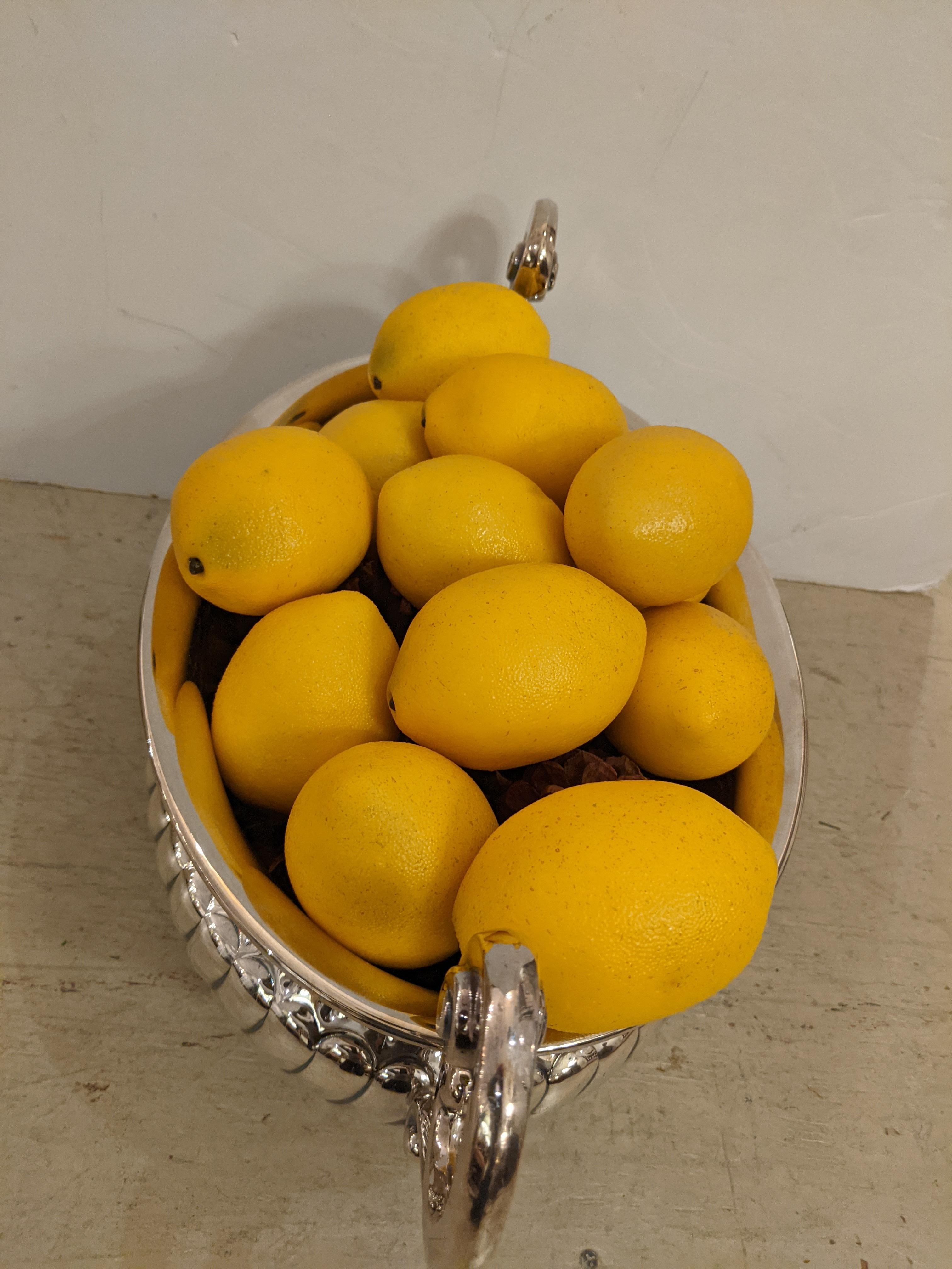 Fin du 20e siècle Soupière élégante en métal argenté scintillant avec citrons en vente