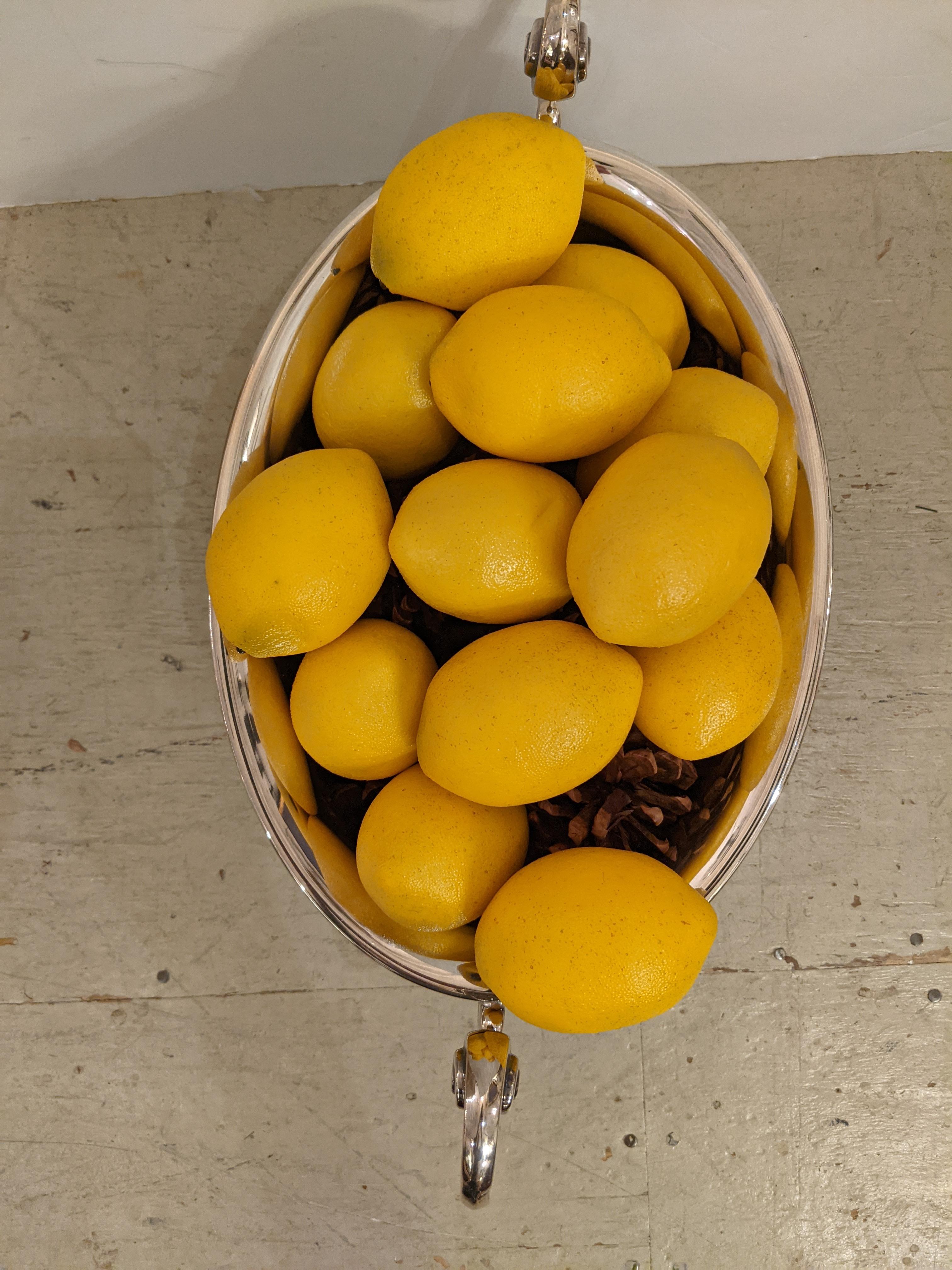 Plaqué argent Soupière élégante en métal argenté scintillant avec citrons en vente