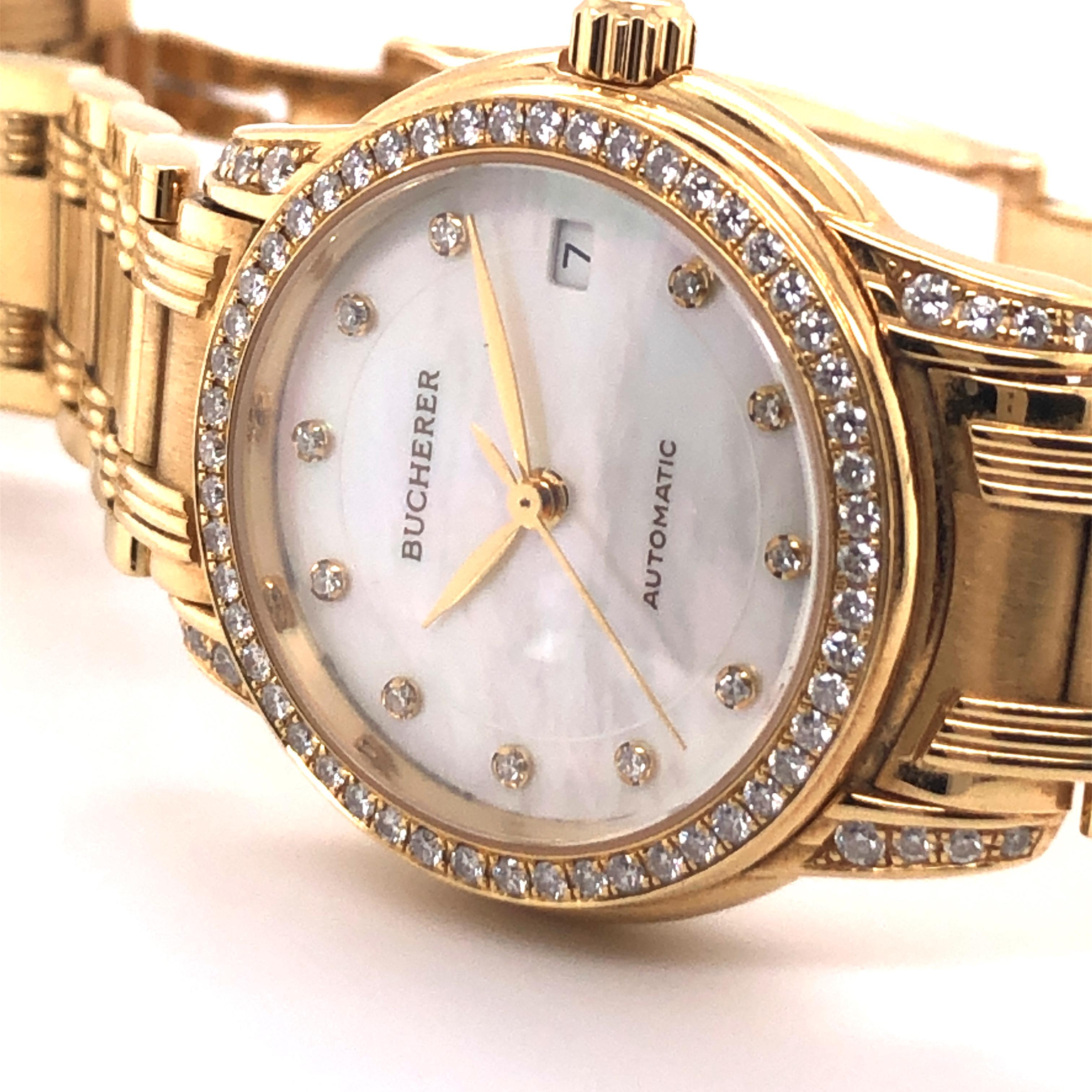 Elegante Damenuhr aus Gold und Diamanten von Bucherer, Schweiz (Brillantschliff)