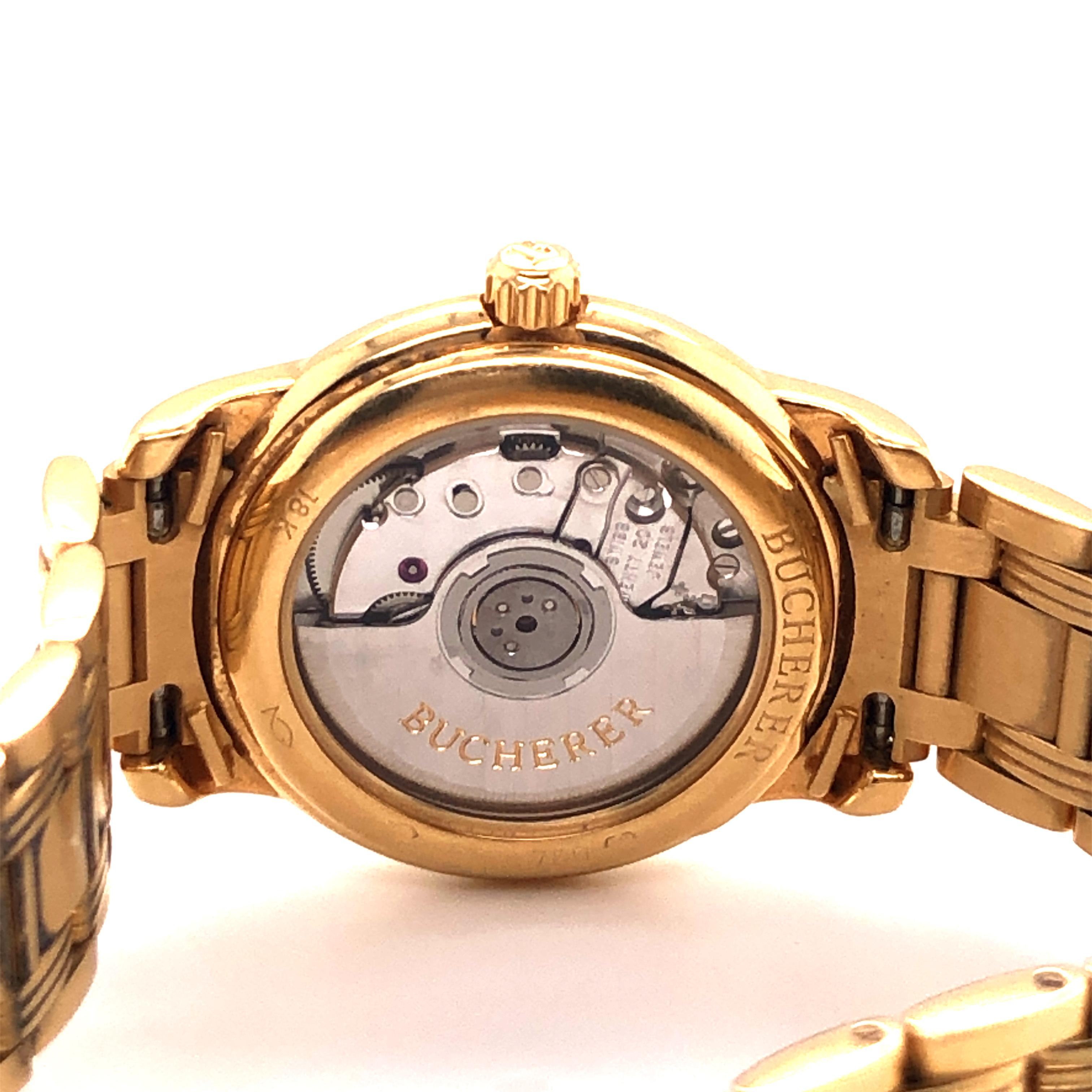 Elegante Damenuhr aus Gold und Diamanten von Bucherer, Schweiz im Zustand „Gut“ in Lucerne, CH