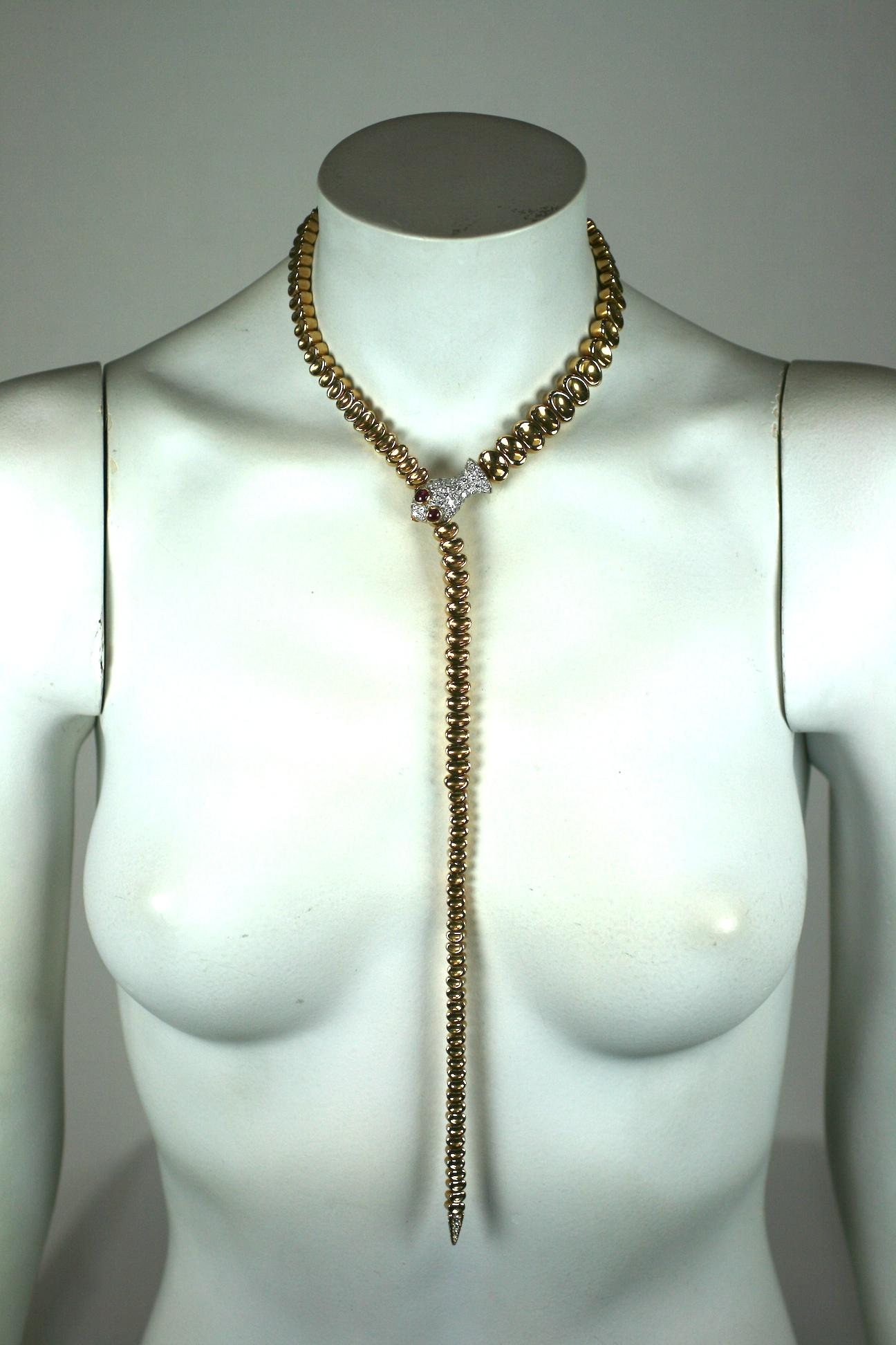 Elegant Gold and Diamond Snake Necklace 2