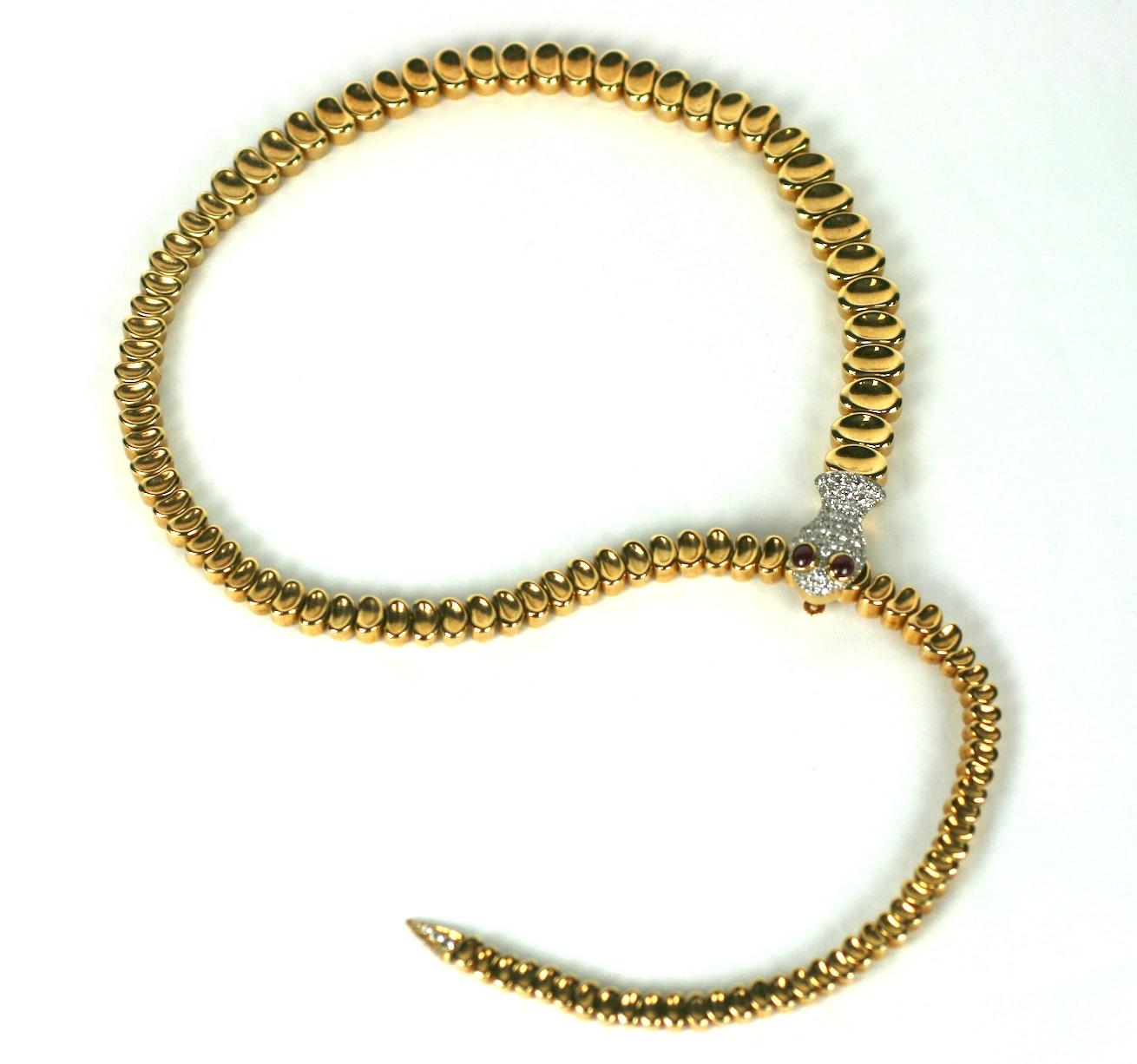 Round Cut Elegant Gold and Diamond Snake Necklace