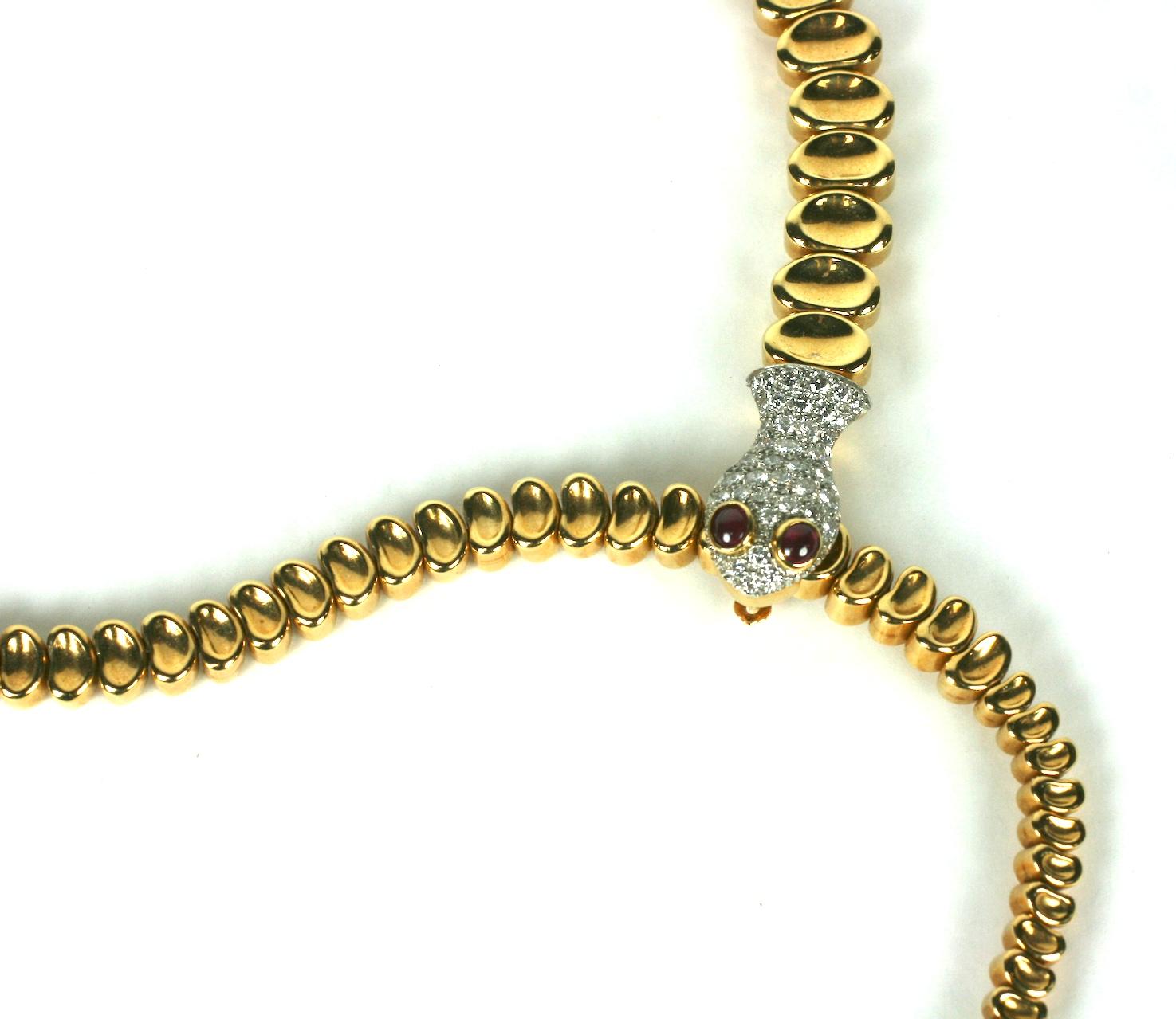 Elegant Gold and Diamond Snake Necklace In Excellent Condition In New York, NY