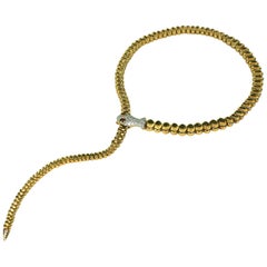 Retro Elegant Gold and Diamond Snake Necklace