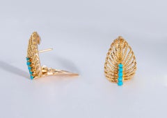 Elegant Gold and Turquoise Leaf Motif Earrings