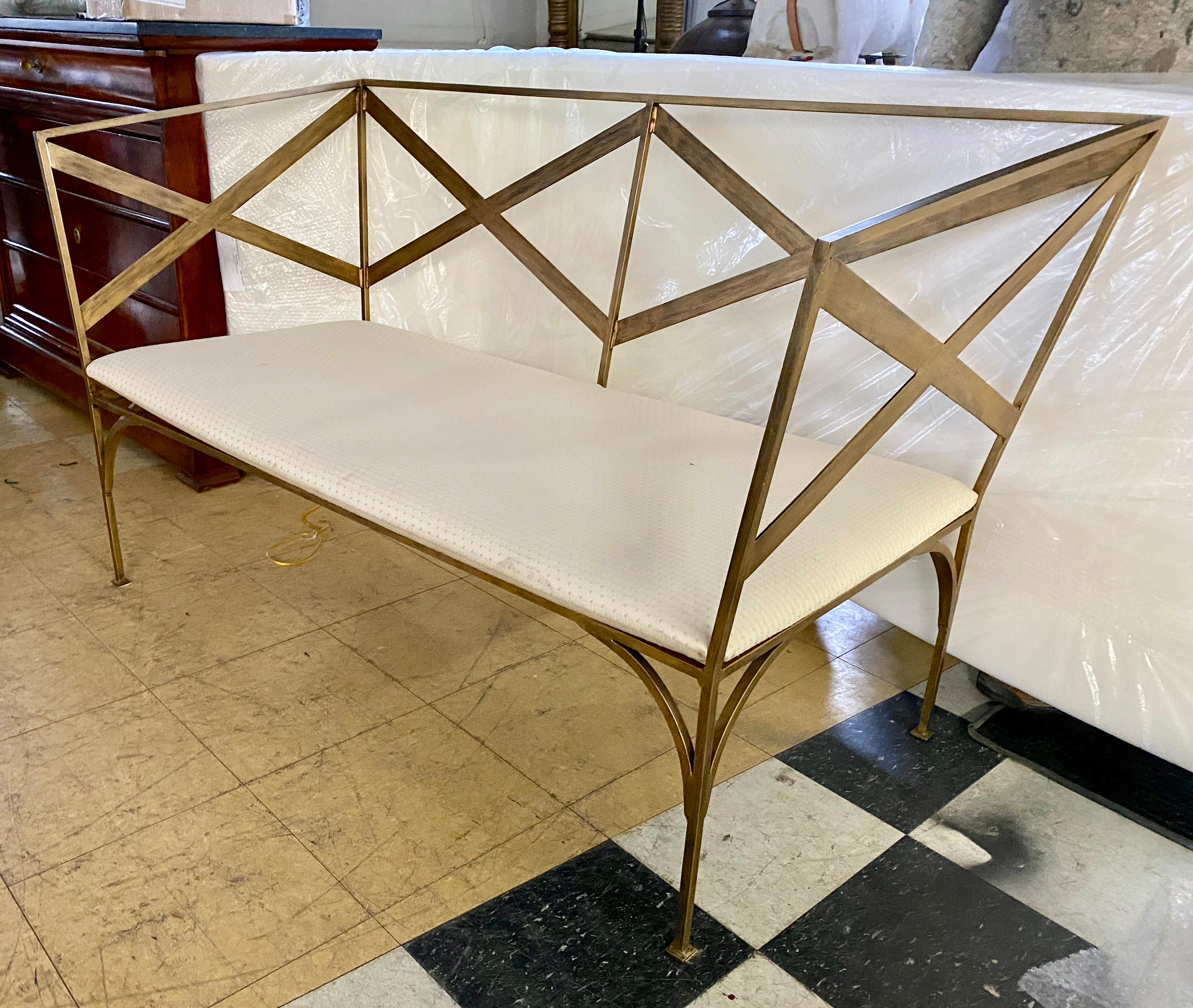 Contemporary Elegant Gold Gilt Neoclassical Revival Metal Bench For Sale