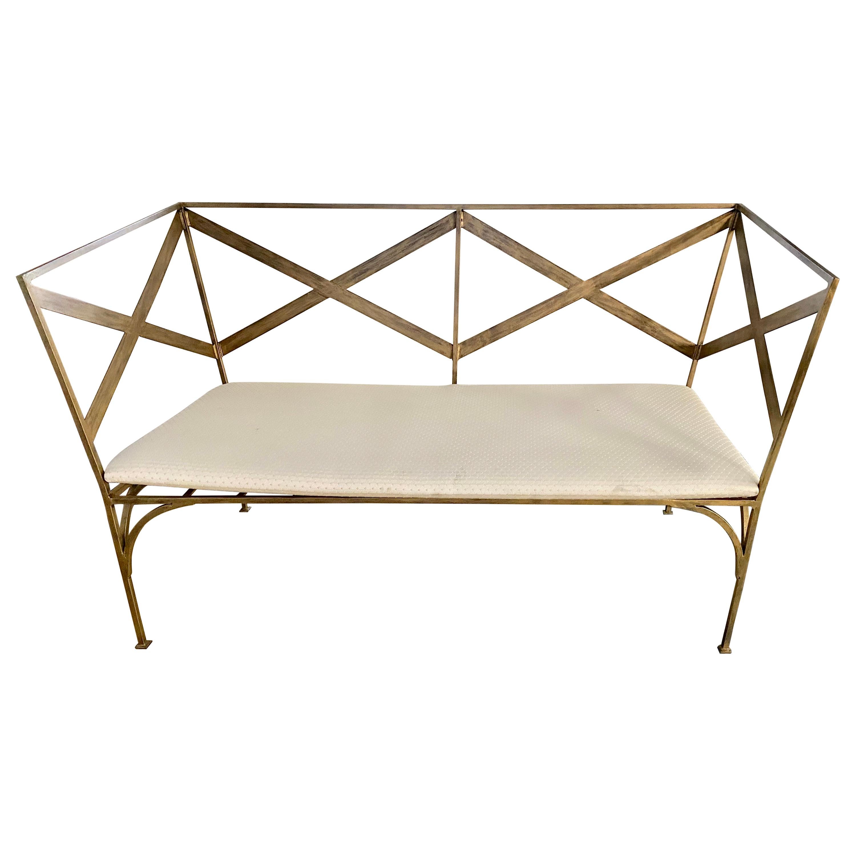 Elegant Gold Gilt Neoclassical Revival Metal Bench For Sale