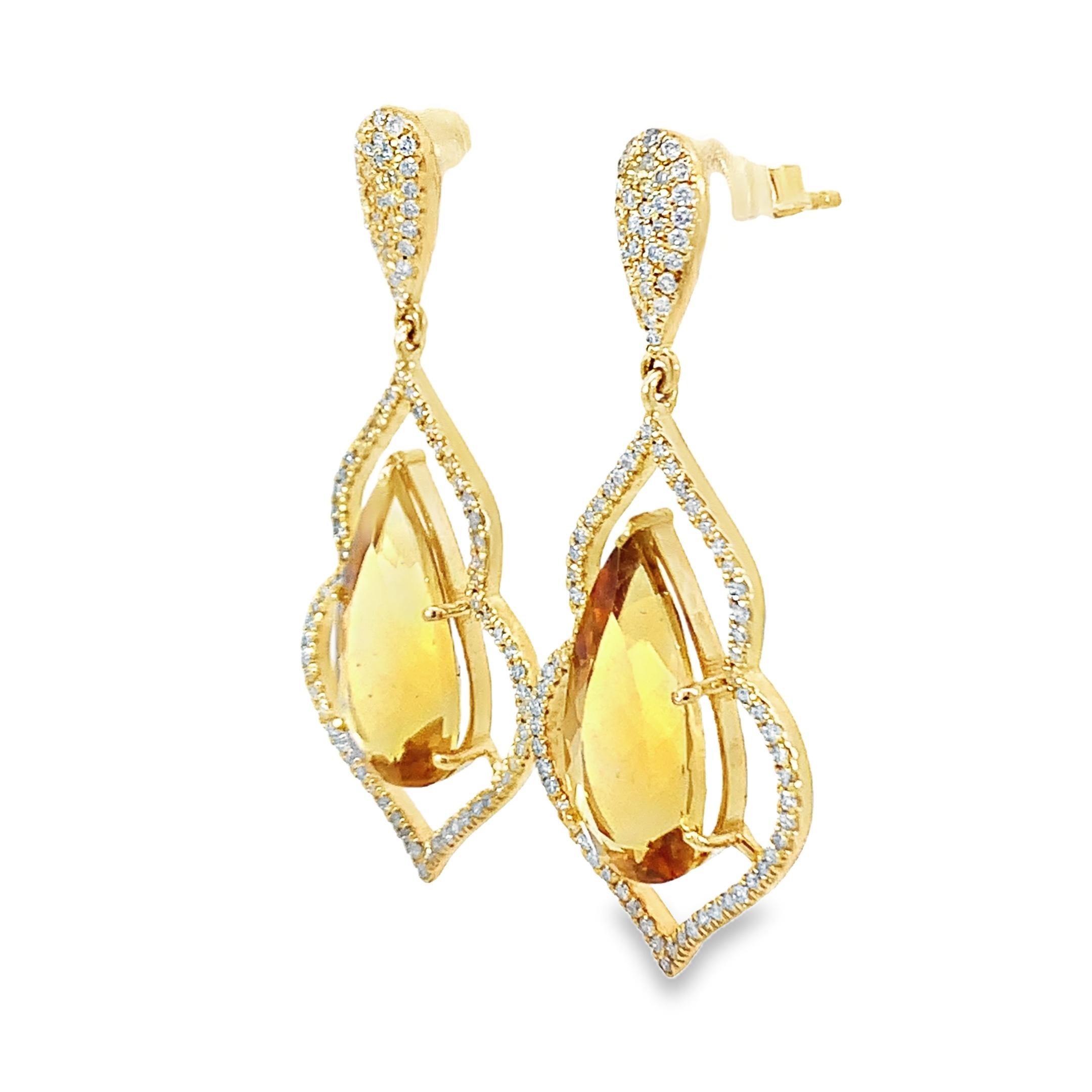 Boucles d'oreilles élégantes en or, diamant naturel et aigue-marine jaune Neuf - En vente à New York, NY