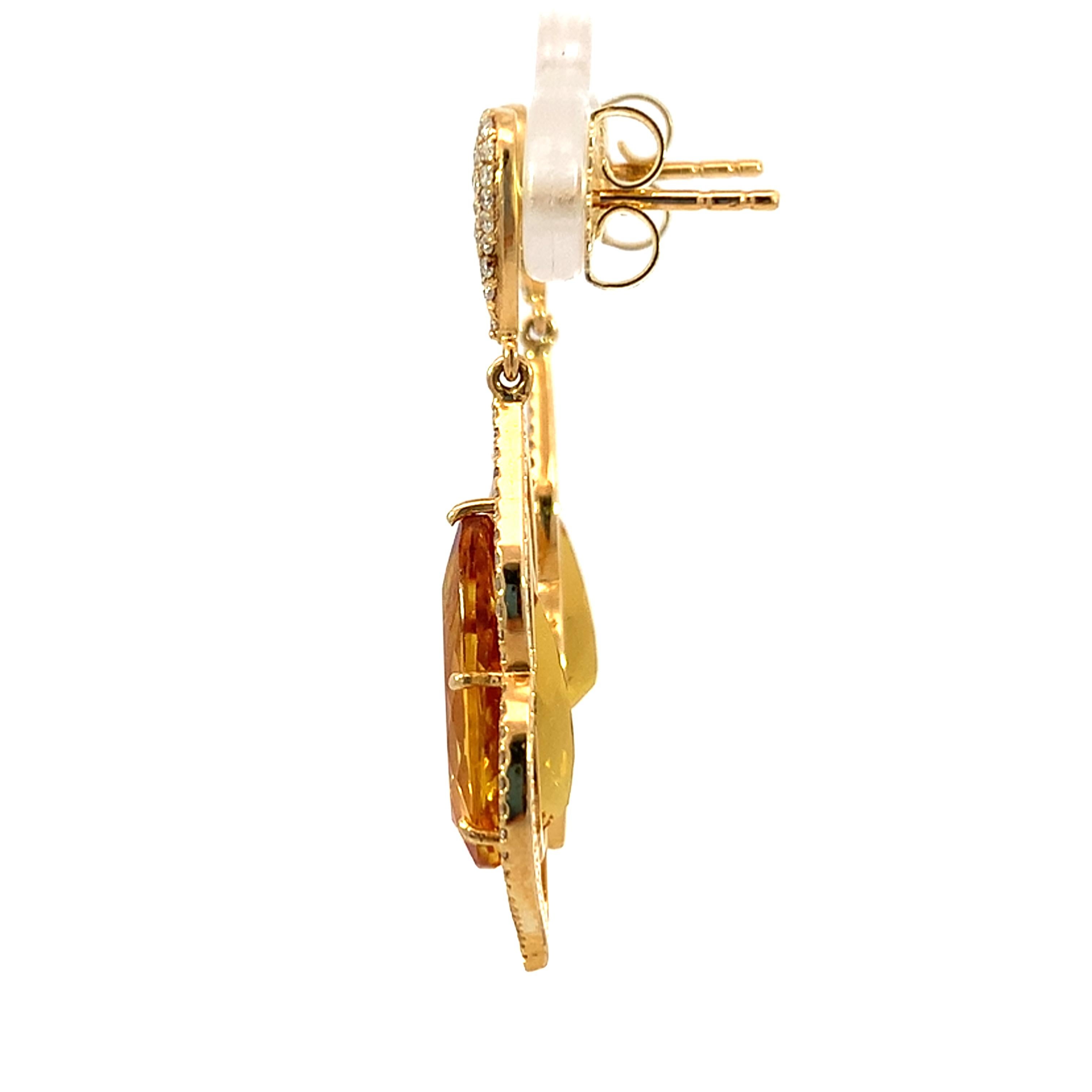 Boucles d'oreilles élégantes en or, diamant naturel et aigue-marine jaune en vente 1
