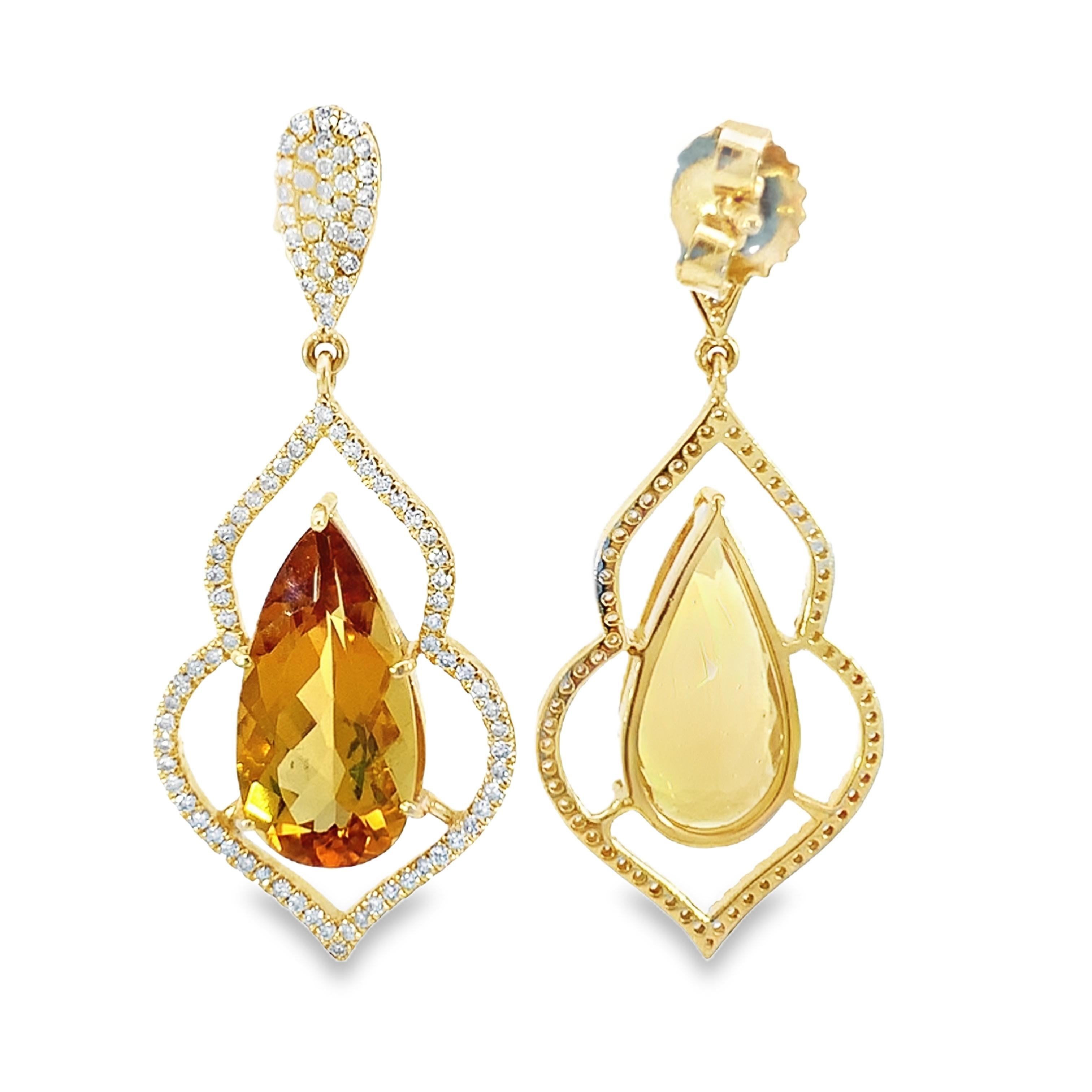 Boucles d'oreilles élégantes en or, diamant naturel et aigue-marine jaune en vente 2