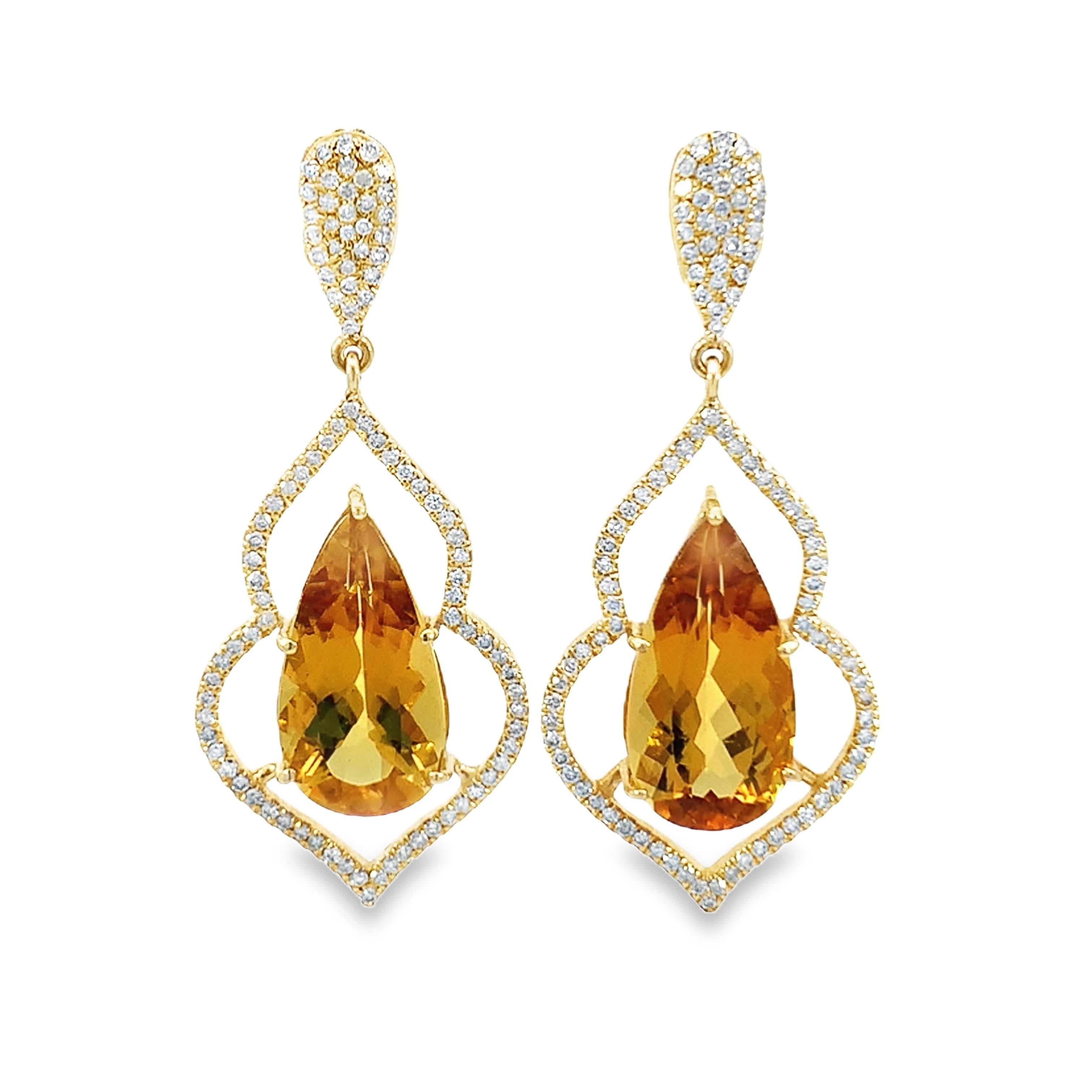 Boucles d'oreilles élégantes en or, diamant naturel et aigue-marine jaune en vente