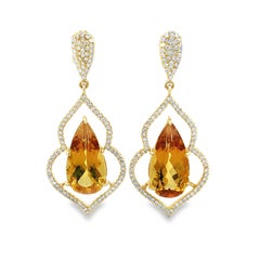 Elegant Gold Natural Diamond and Yellow Aquamarine Earrings