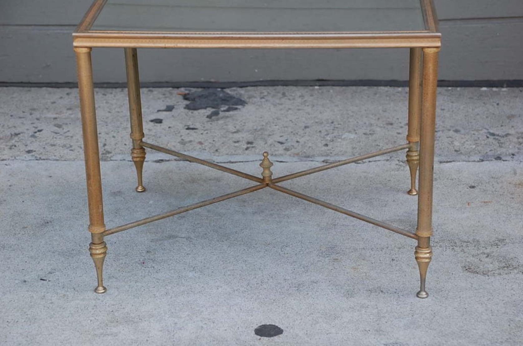 Elegant Gold Side Table with Antique Mirrored Glass In Excellent Condition For Sale In Los Angeles, CA