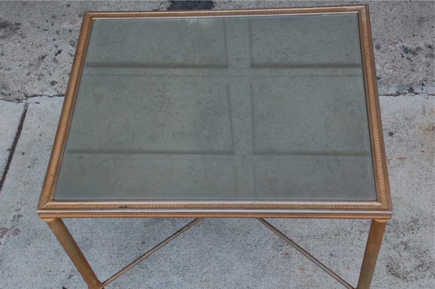 Metal Elegant Gold Side Table with Antique Mirrored Glass For Sale
