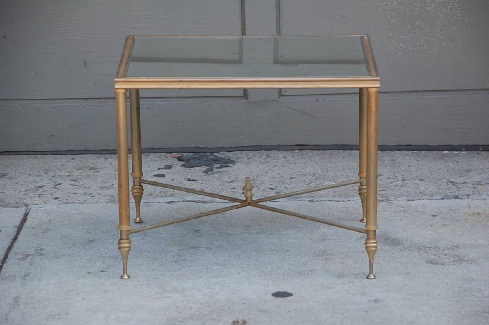 Elegant Gold Side Table with Antique Mirrored Glass For Sale 1