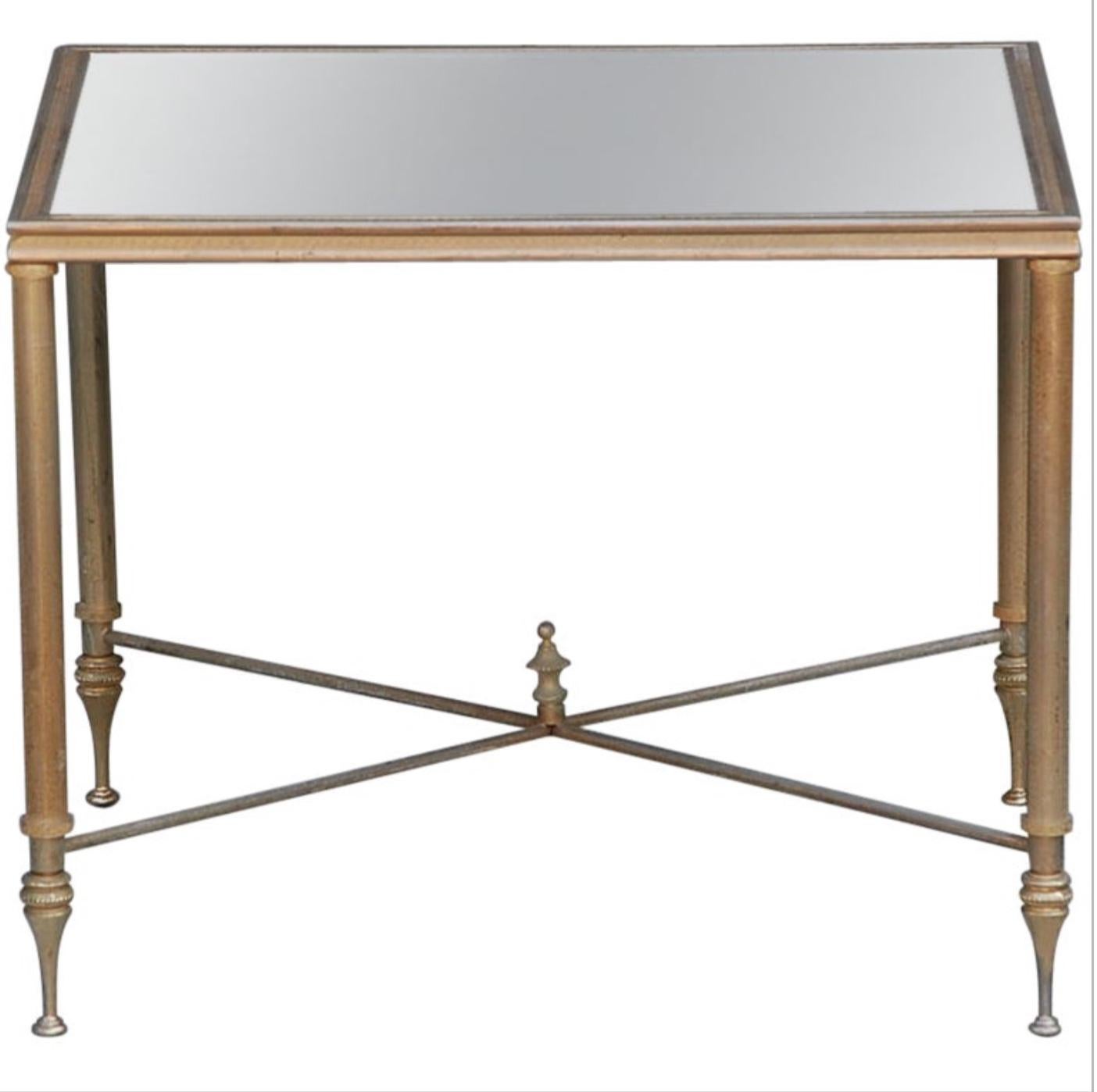 Elegant Gold Side Table with Antique Mirrored Glass For Sale