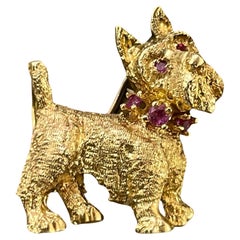 Elegant Gold Terrier Pendant-Brooch Ruby Collar