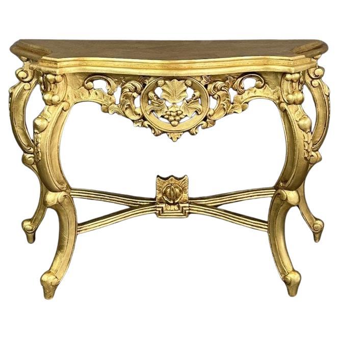Elegant Golden Console With Carved Details 20th Century