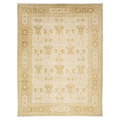 Elegant Golden Elfenbein Modern Oushak Stil Handgeknüpfter Wollteppich 10x14