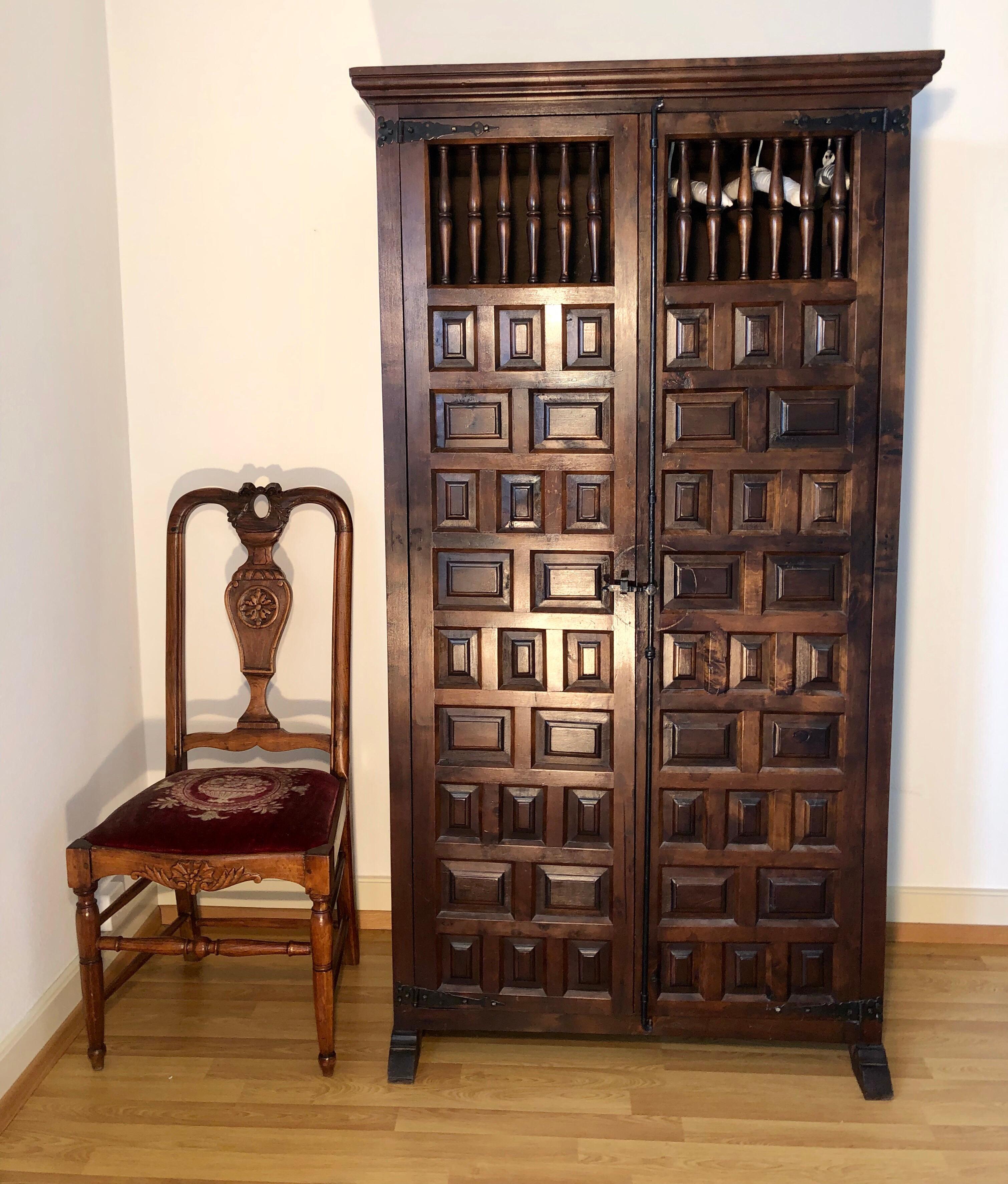 Elegant Gothic Wardrobe Dark Wood Single Armoire, France 3