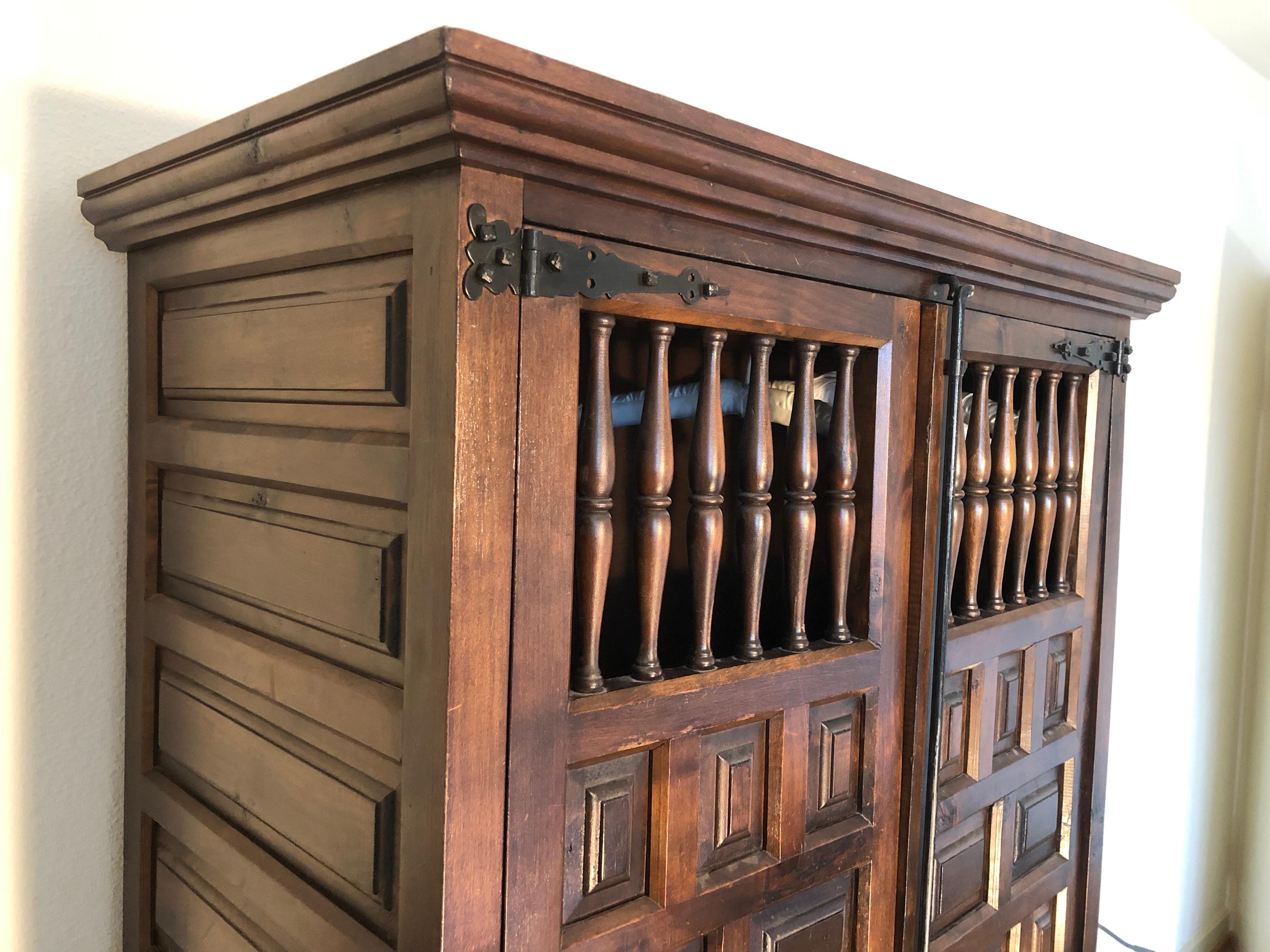Elegant Gothic Wardrobe Dark Wood Single Armoire, France 5