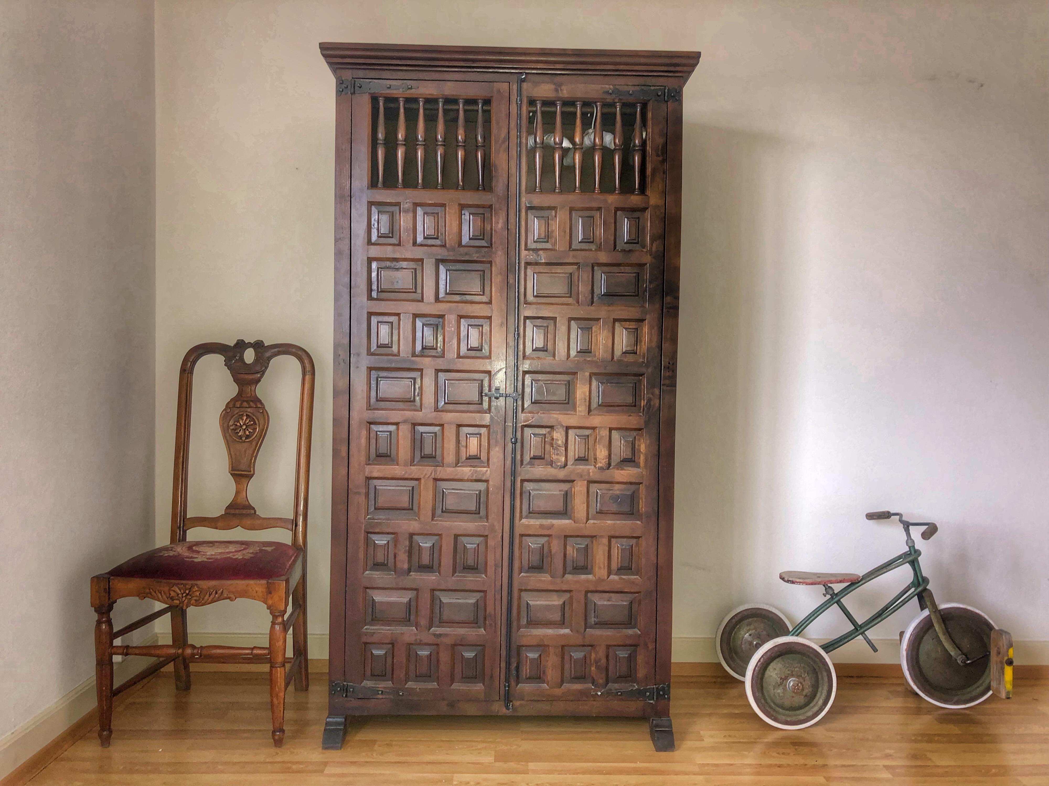 Elegant Gothic Wardrobe Dark Wood Single Armoire, France 6