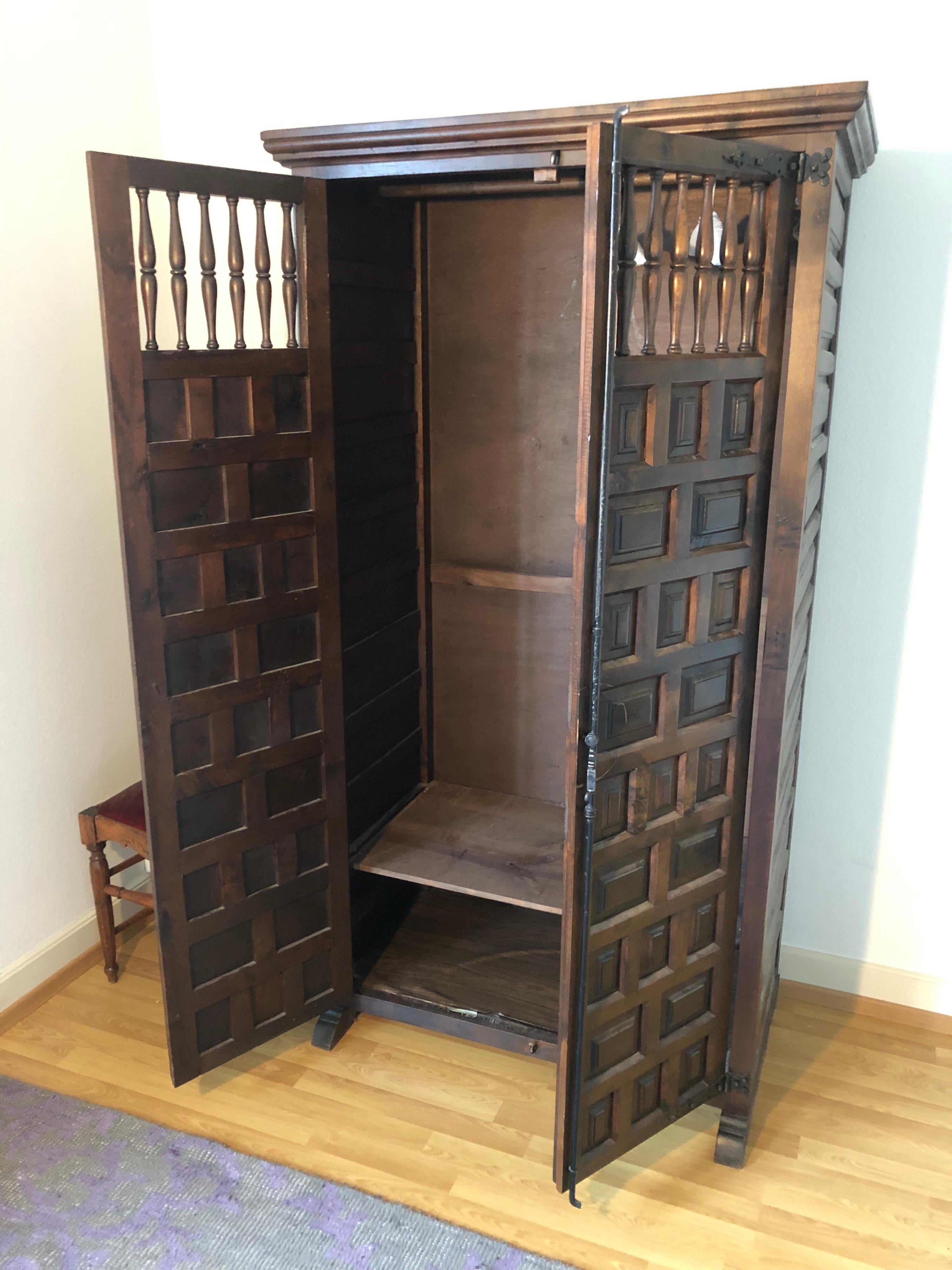 Elegant Gothic Wardrobe Dark Wood Single Armoire, France 8