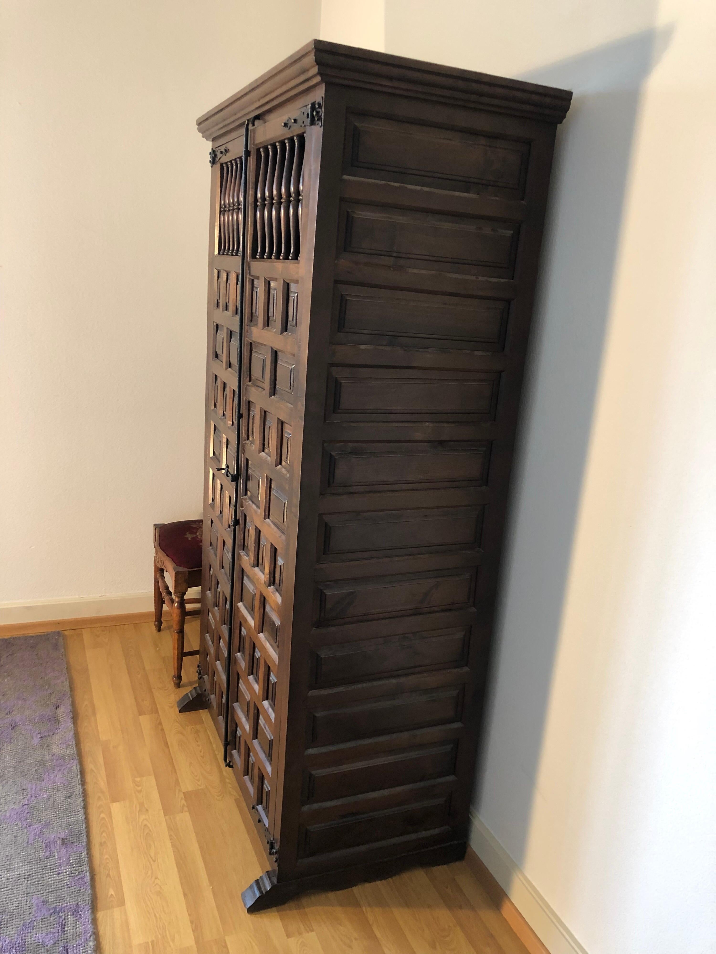 Elegant Gothic Wardrobe Dark Wood Single Armoire, France 9