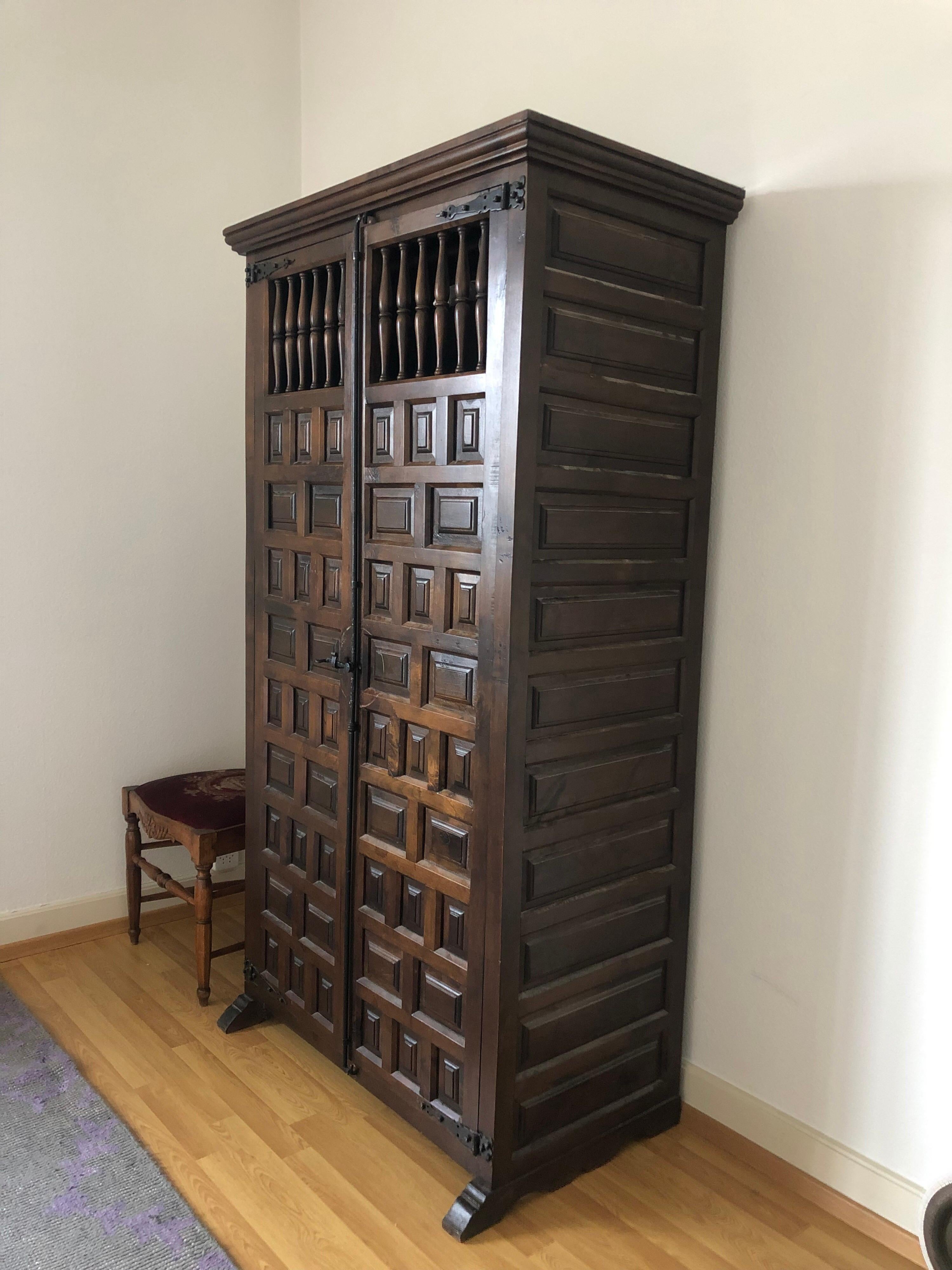 French Elegant Gothic Wardrobe Dark Wood Single Armoire, France