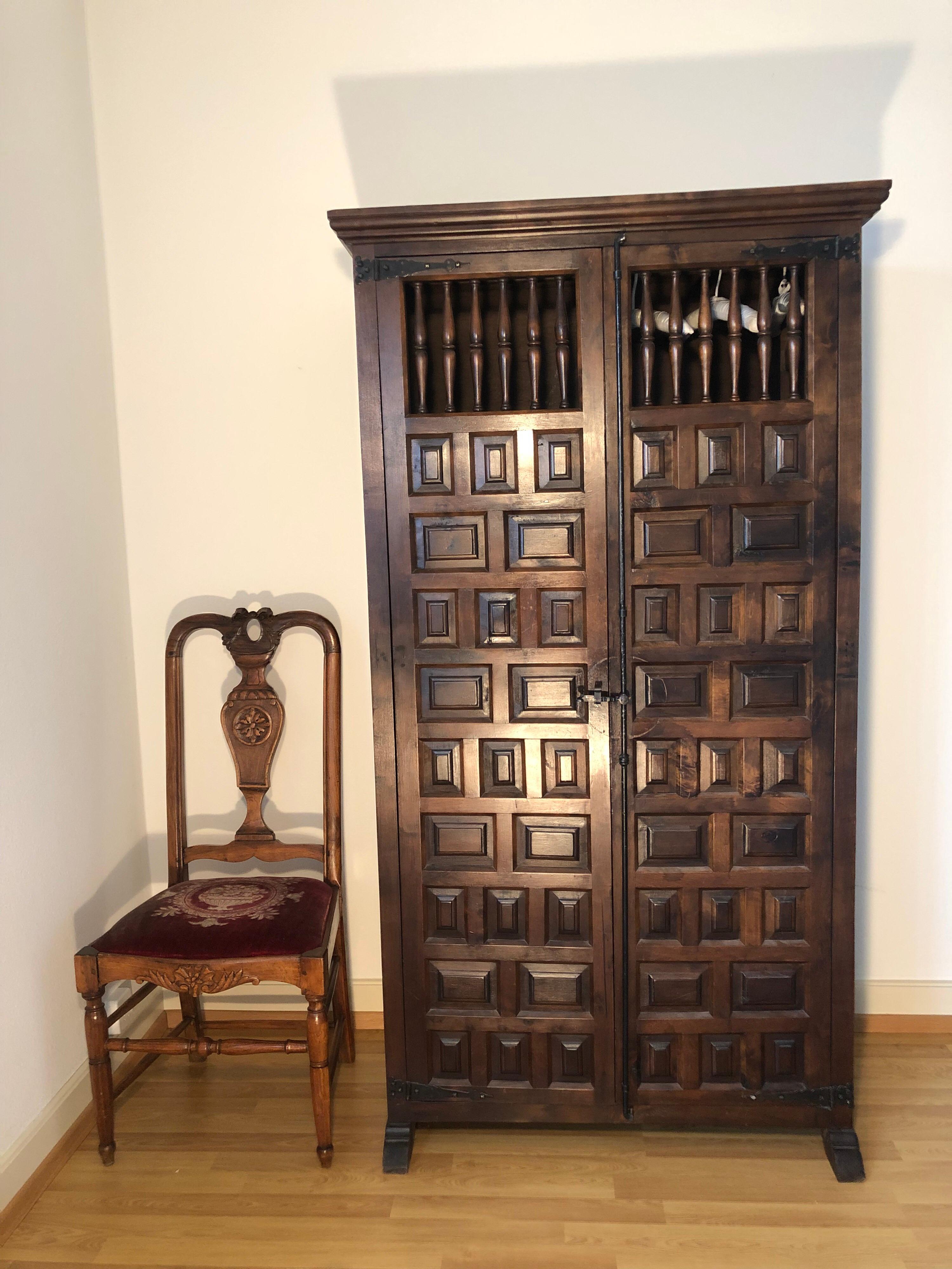 Mid-20th Century Elegant Gothic Wardrobe Dark Wood Single Armoire, France