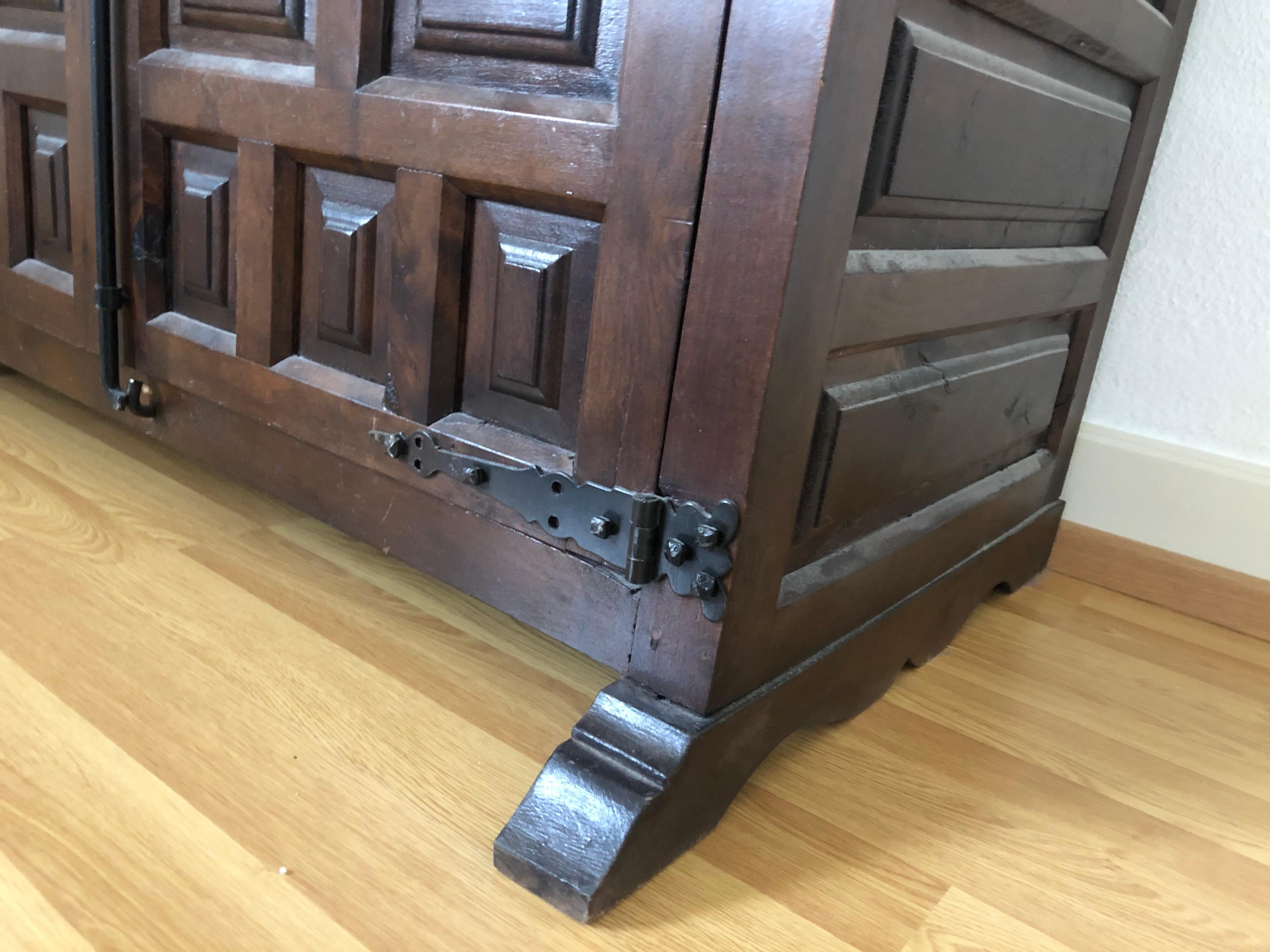 Elegant Gothic Wardrobe Dark Wood Single Armoire, France 1