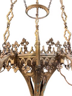 Elegant Gothic Revival Gilt Bronze Six Light Chandelier