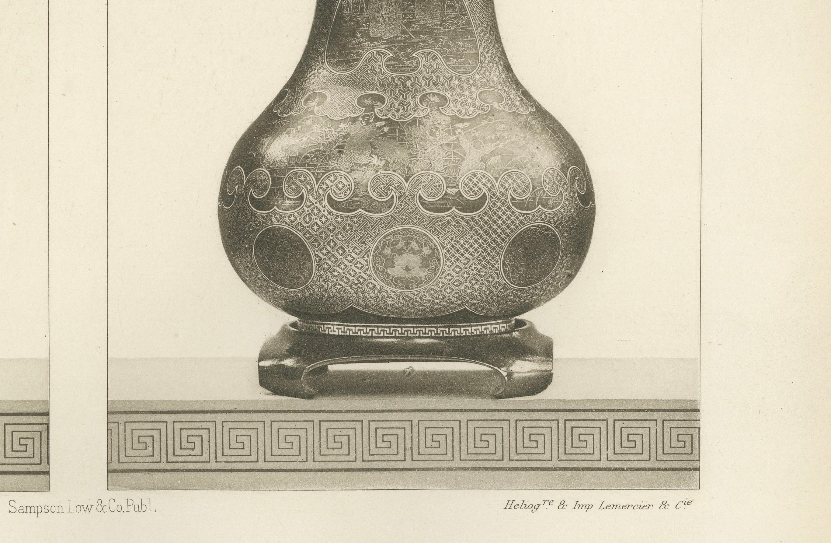 Elegant Gourd-Shaped Vases – Heliograph from Audsley’s Japanese Art, 1884 In Good Condition For Sale In Langweer, NL