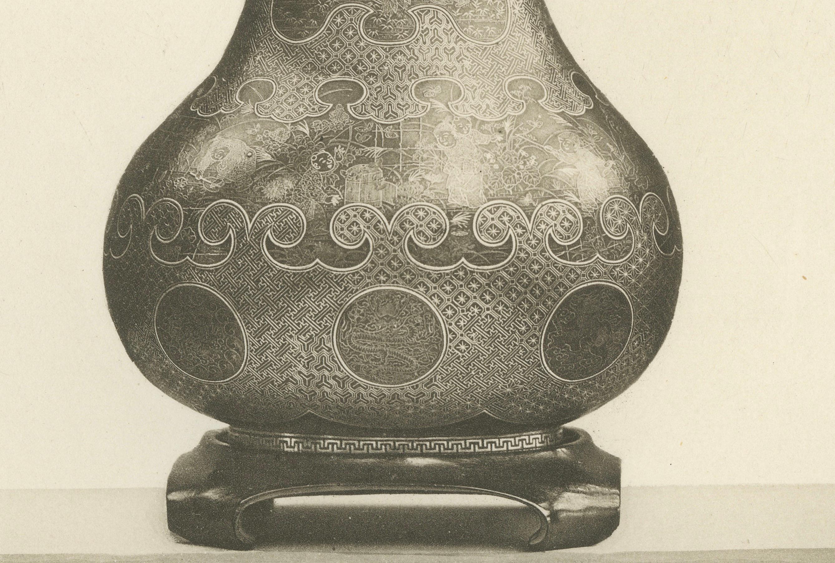 Late 19th Century Elegant Gourd-Shaped Vases – Heliograph from Audsley’s Japanese Art, 1884 For Sale