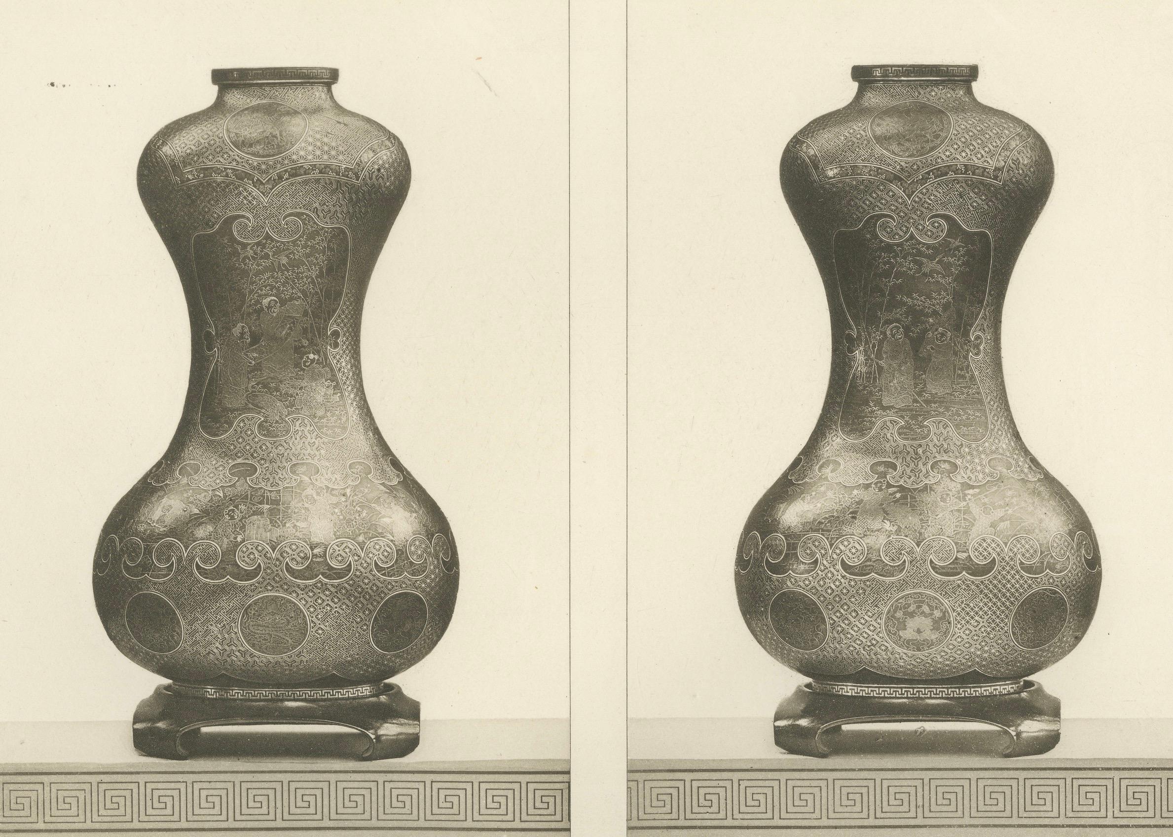 Paper Elegant Gourd-Shaped Vases – Heliograph from Audsley’s Japanese Art, 1884 For Sale