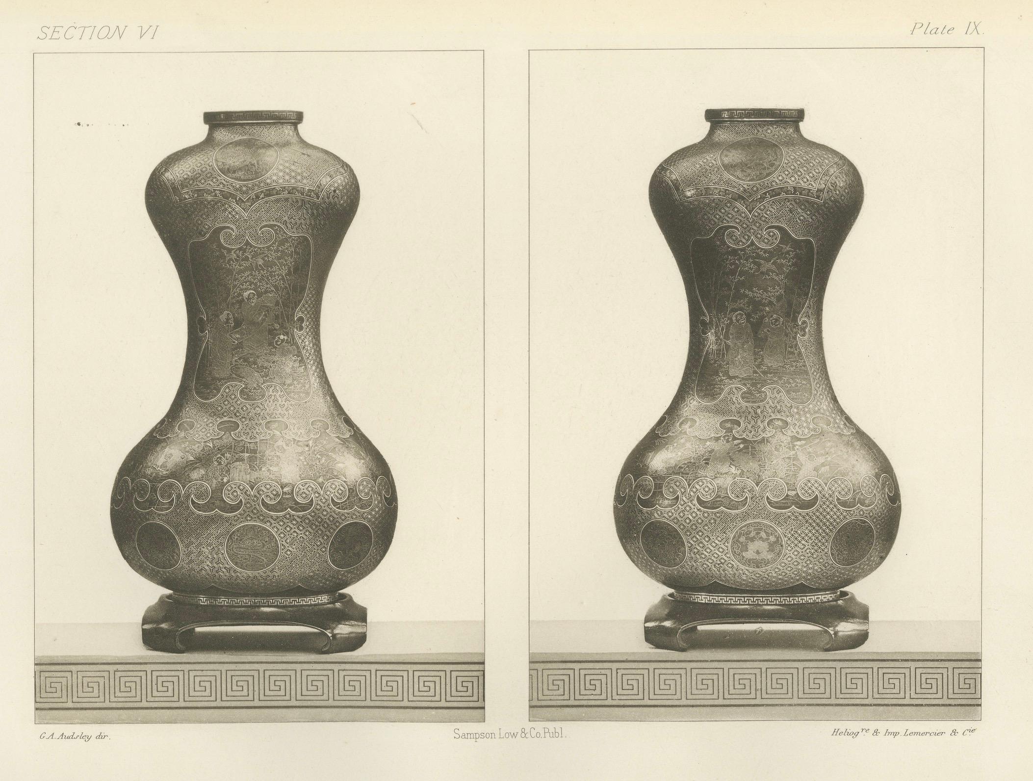 Elegant Gourd-Shaped Vases – Heliograph from Audsley’s Japanese Art, 1884 For Sale 1