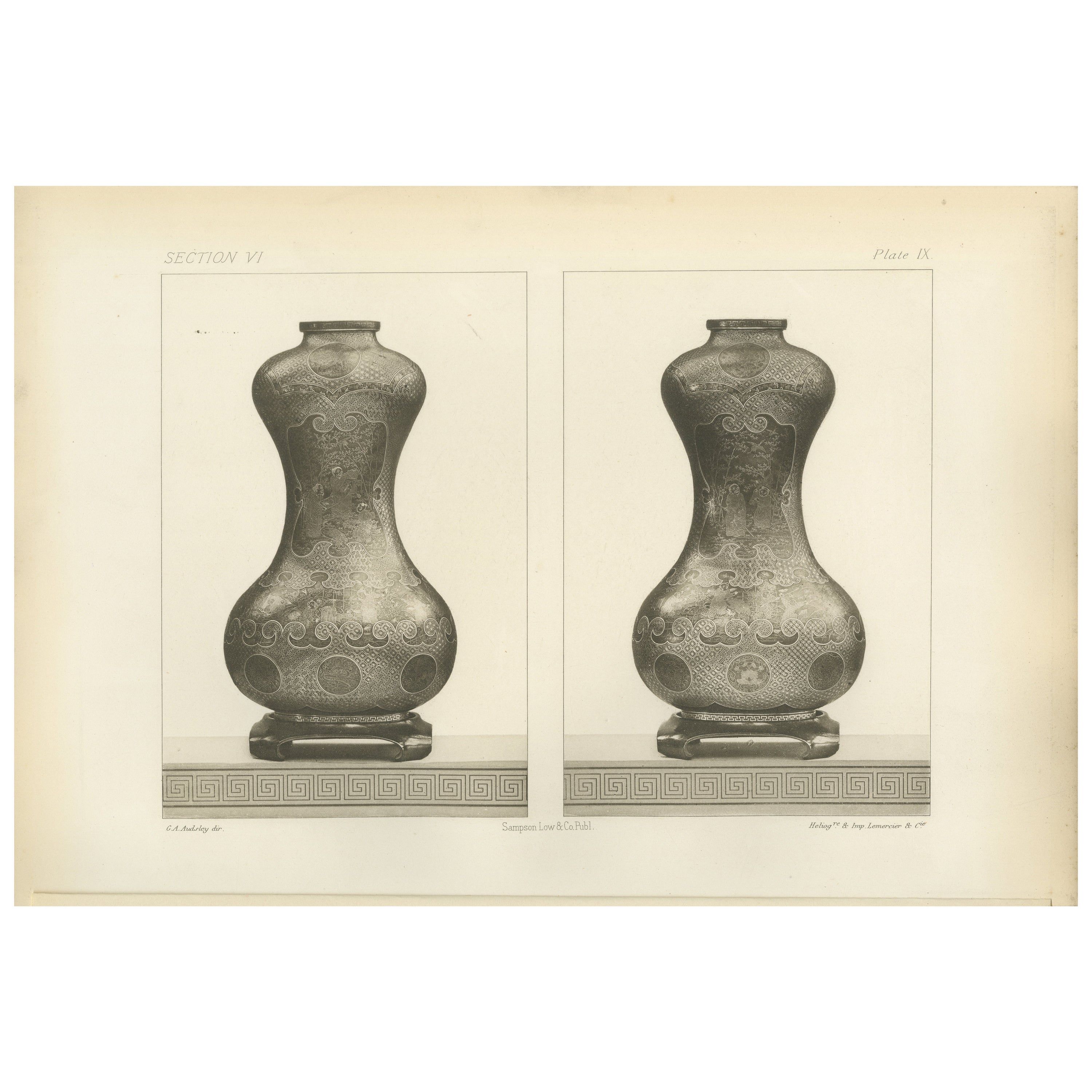 Elegant Gourd-Shaped Vases – Heliograph from Audsley’s Japanese Art, 1884 For Sale