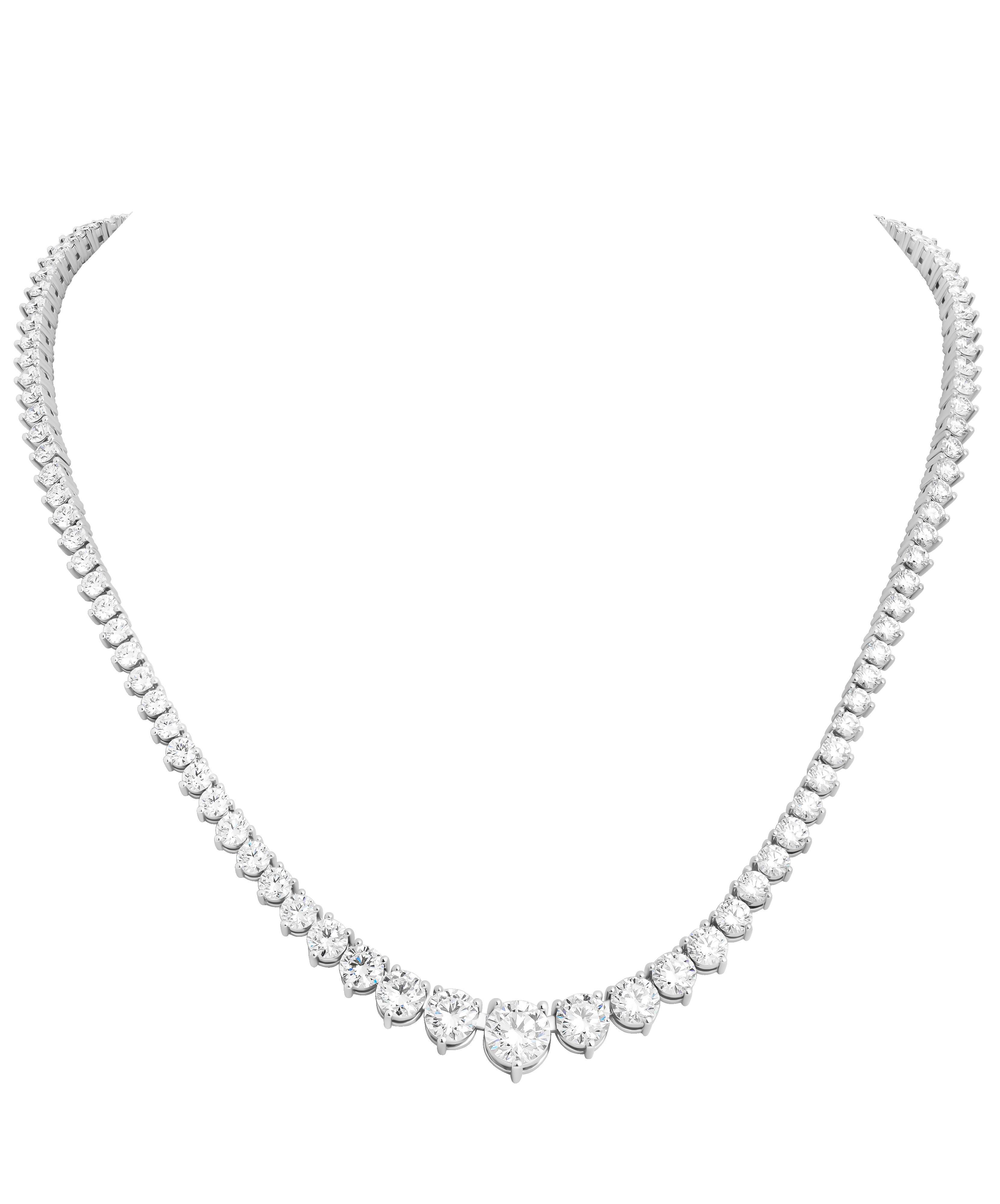 Moderne Élégant collier tennis en platine avec diamants gradués de 19,45 carats en vente